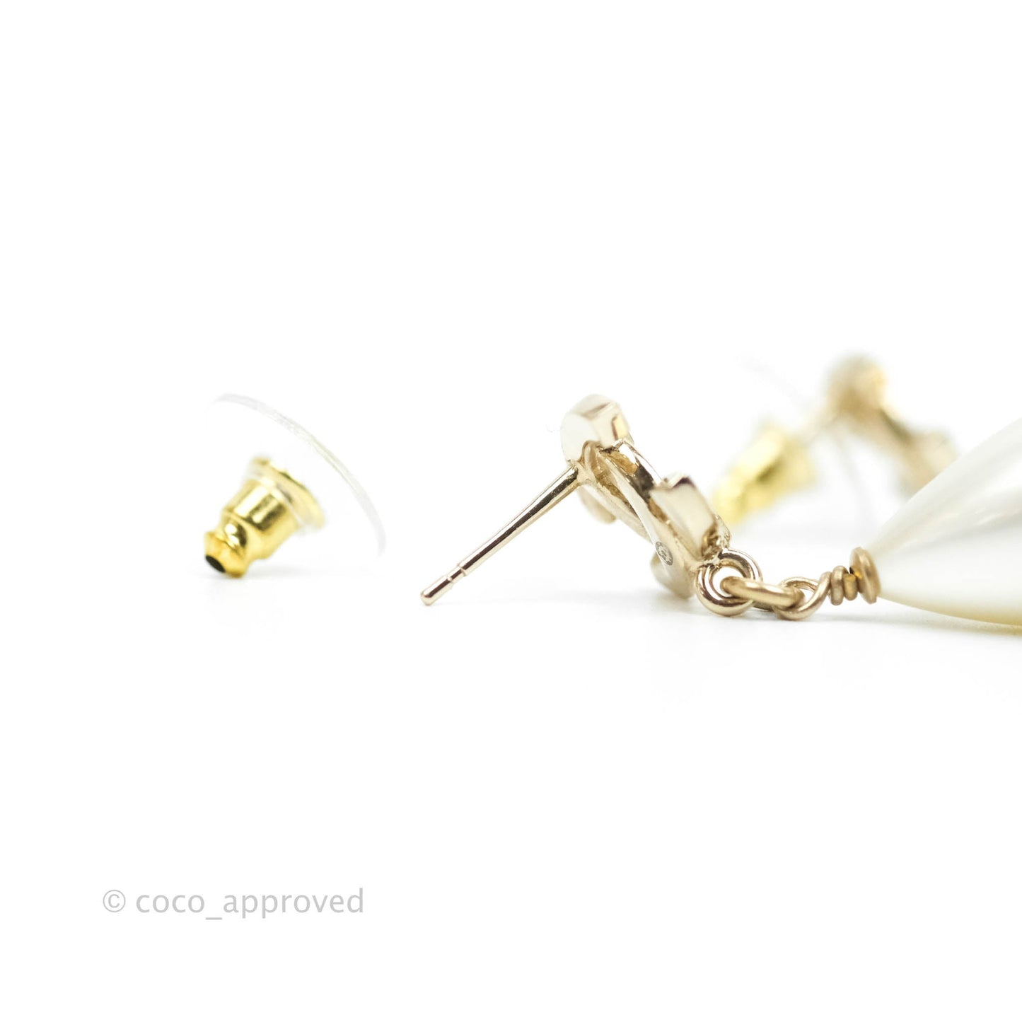 Chanel CC Rhinestone Drop Earrings Gold Tone 21A