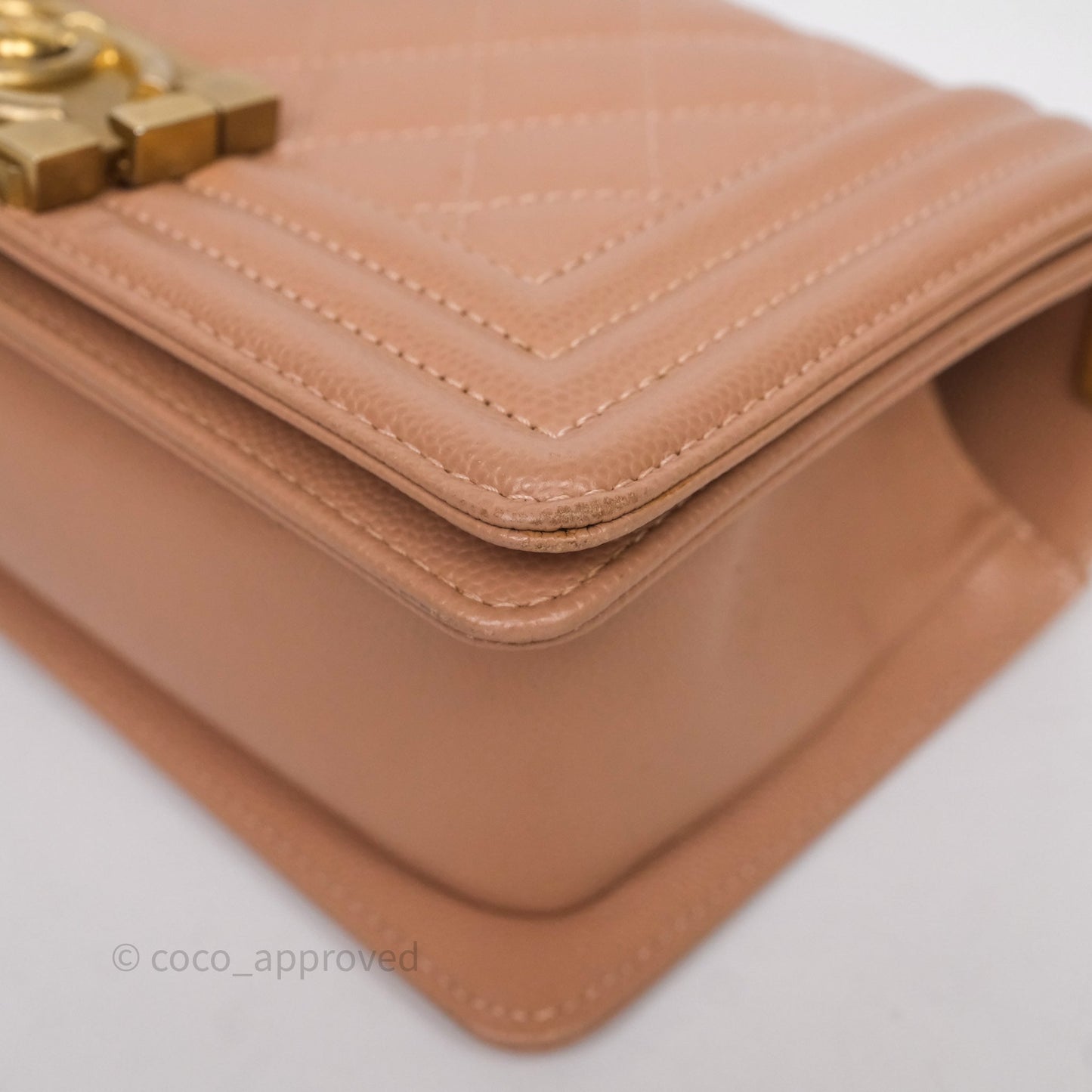 Chanel Small Boy Caviar Beige Pink Bag Aged Gold Hardware
