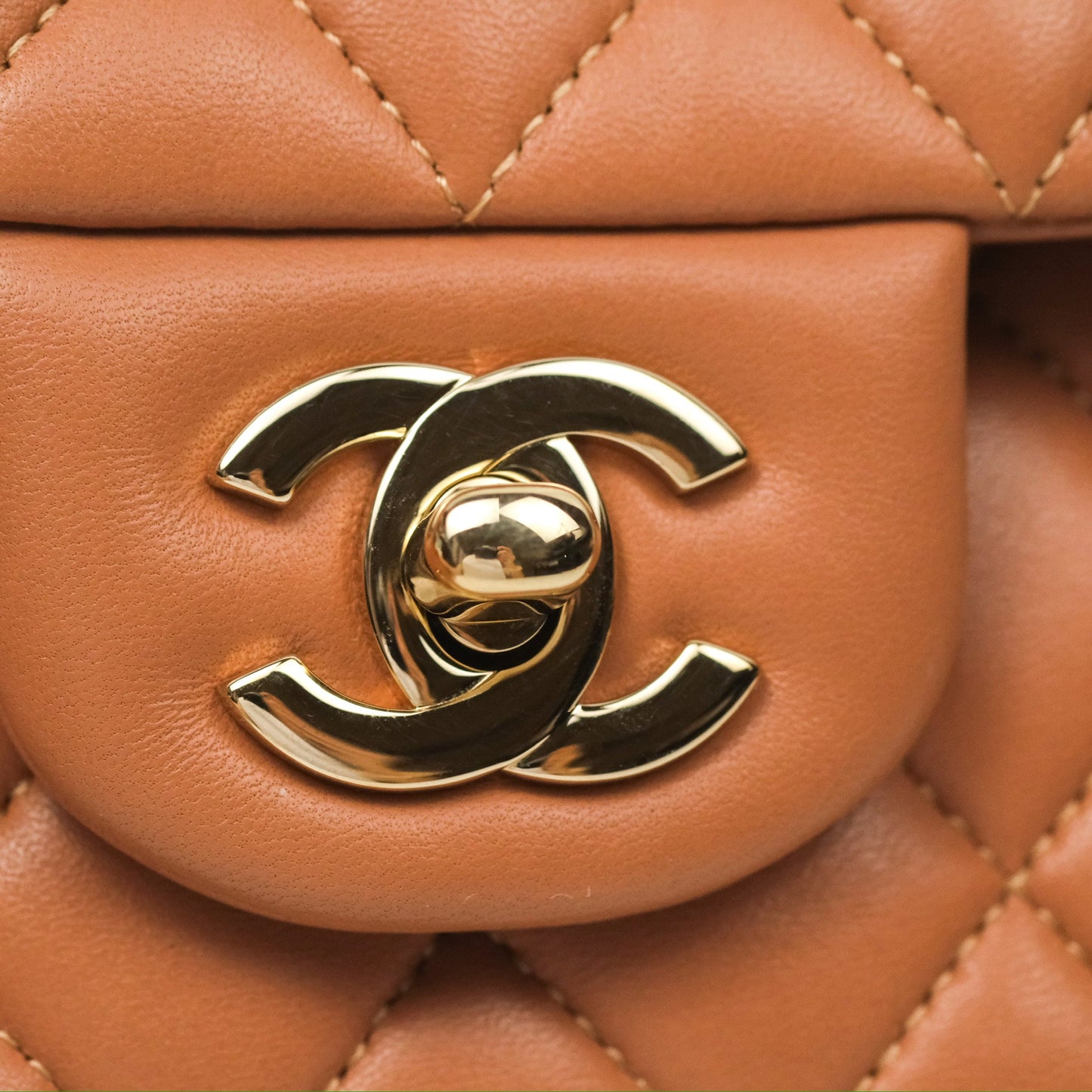 Chanel Small Quilted Classic Flap Dark Caramel Beige Lambskin Gold Hardware