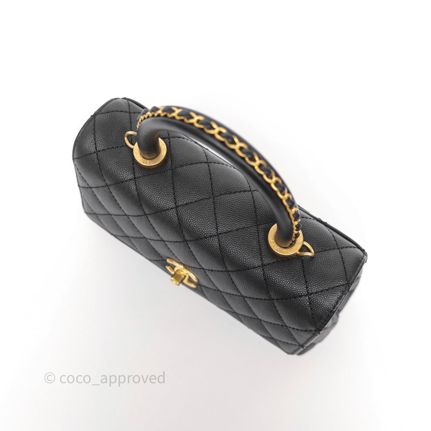 Chanel Small Coco Handle Black Caviar Aged Gold Hardware Braided Handle