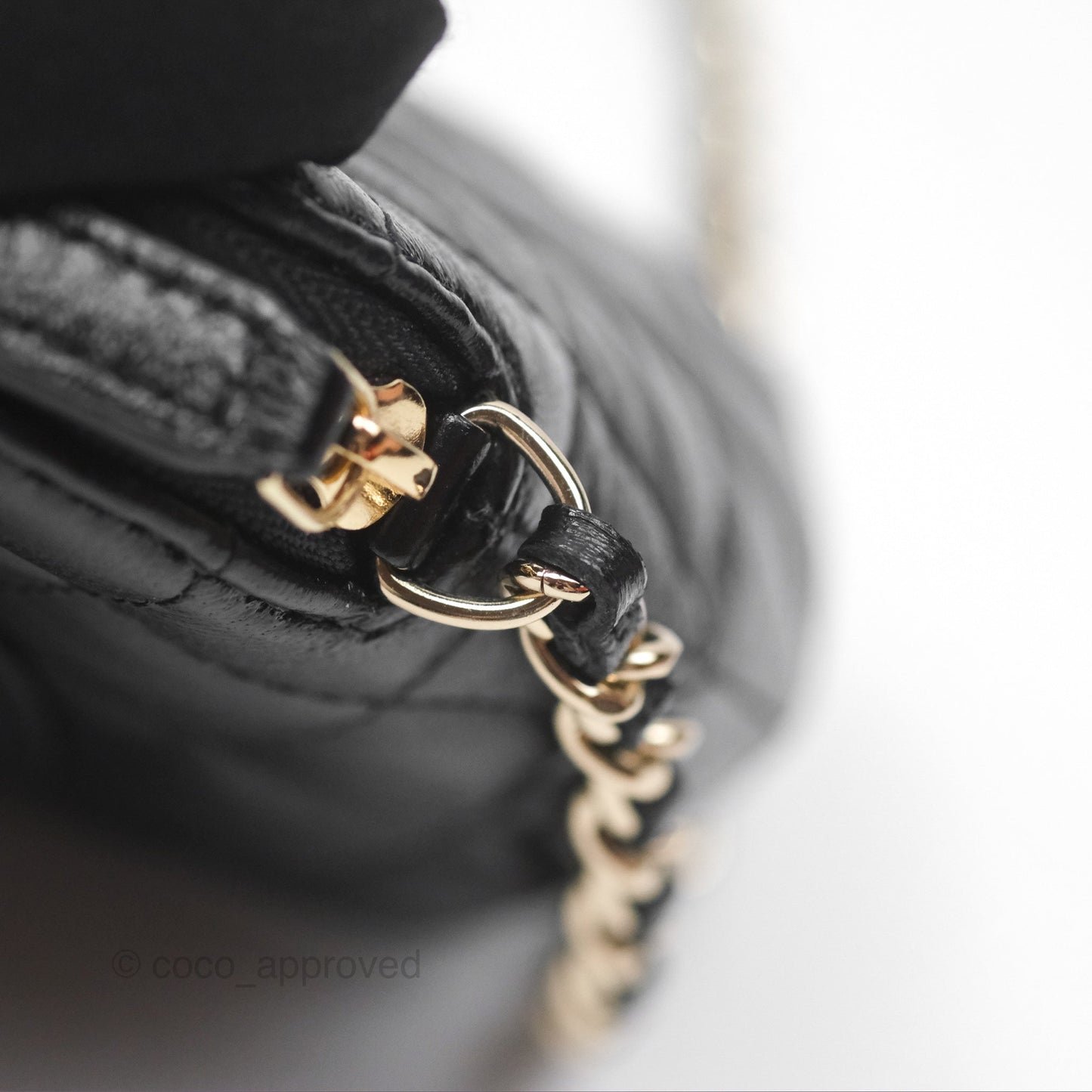 Chanel Mini Handle Clutch with Chain Black Shiny Lambskin Gold Hardware