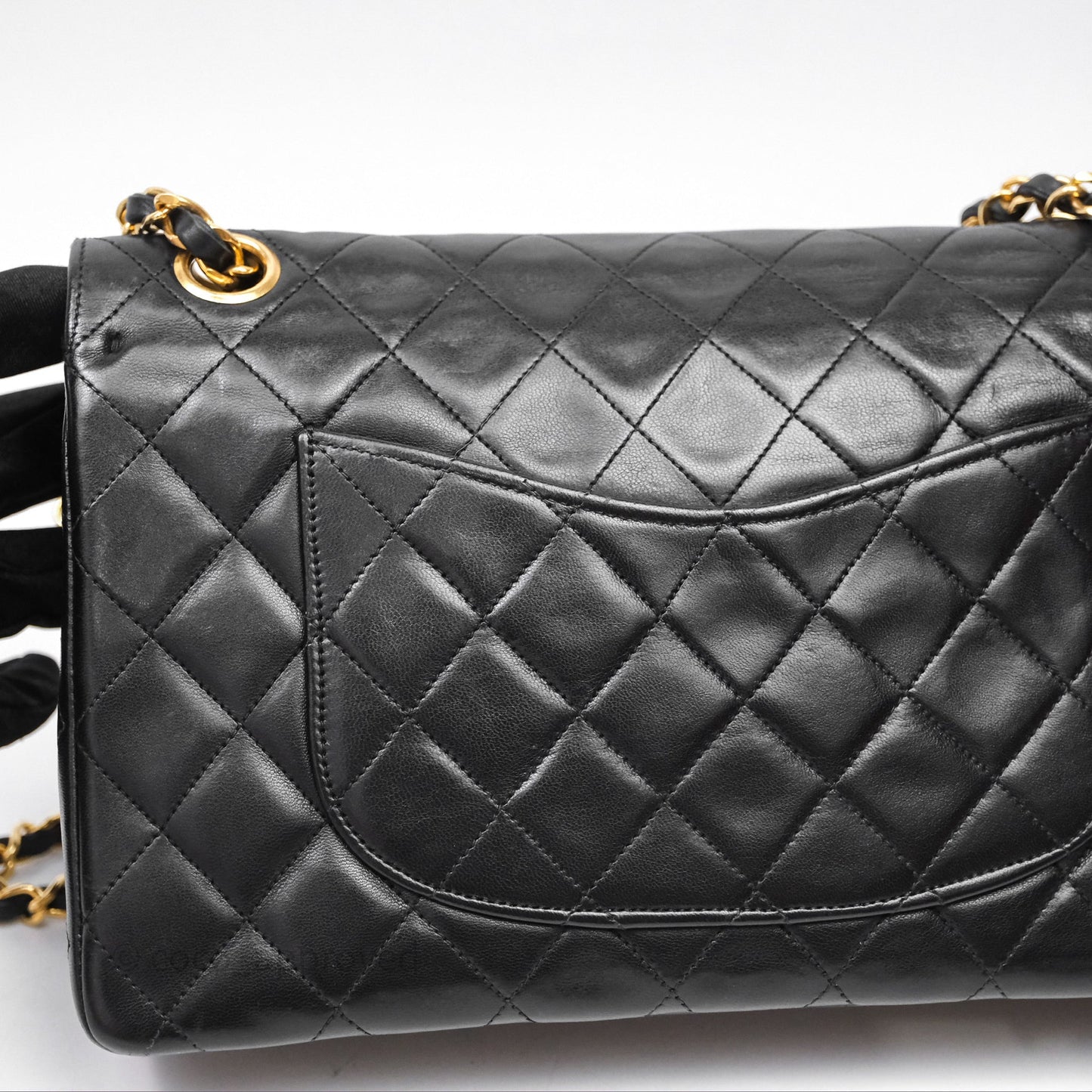 Chanel Classic Vintage Double Flap M/L Black Lambskin Gold Hardware