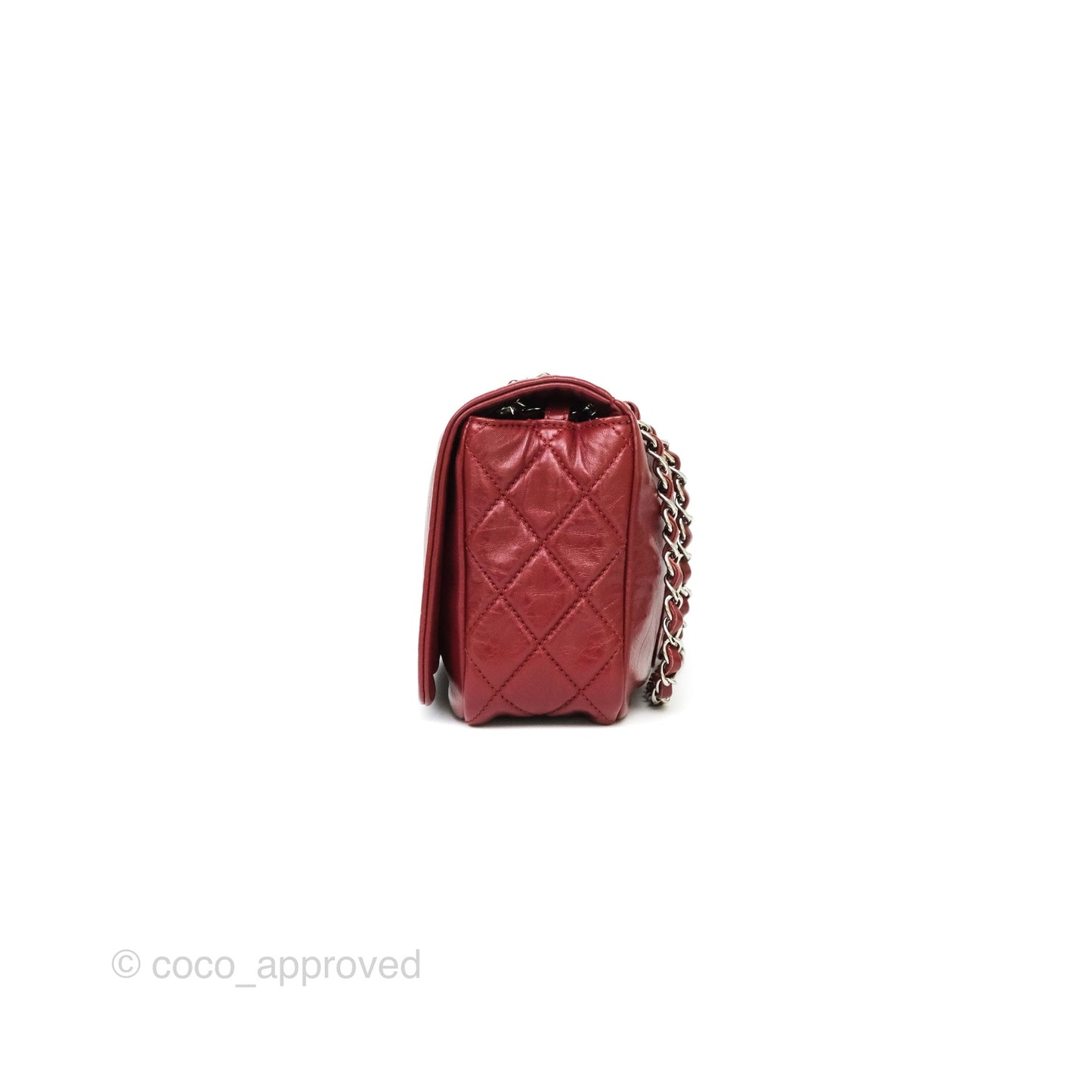 Chanel CC Flap Shoulder Bag Dark Red Crumpled Leather Silver Hardware