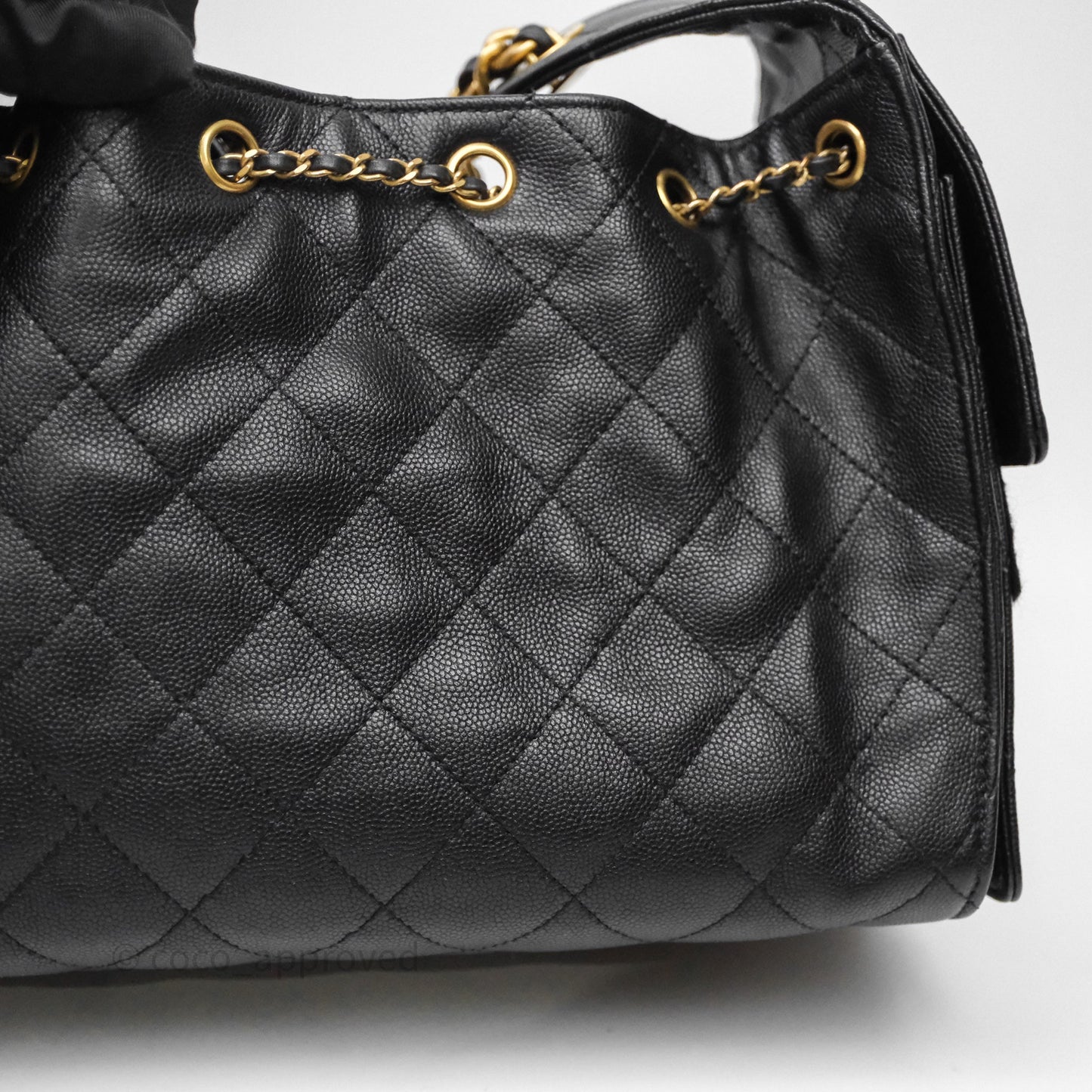 Chanel 25 Small Bag Black Caviar Aged Gold Hardware
