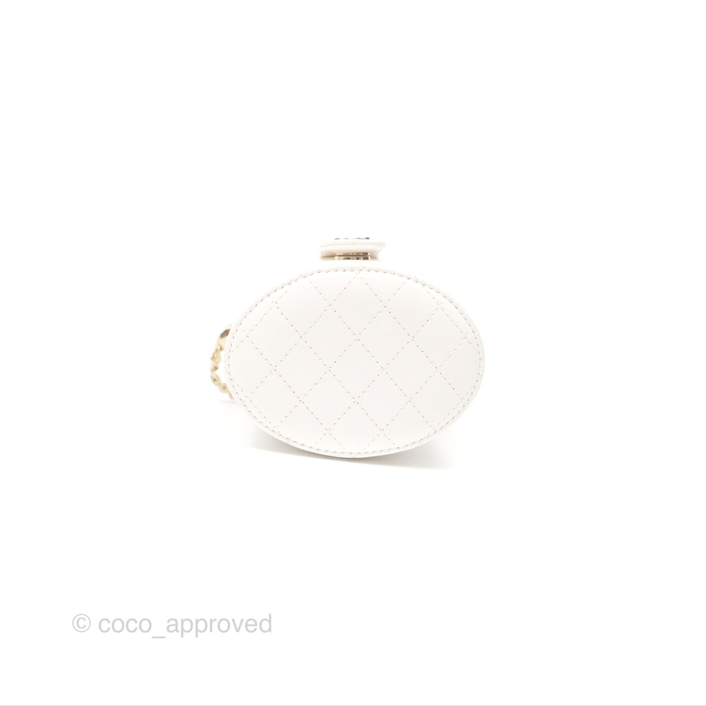 Chanel Quilted Round Vanity Clutch With Chain Lambskin White Gold Hardware