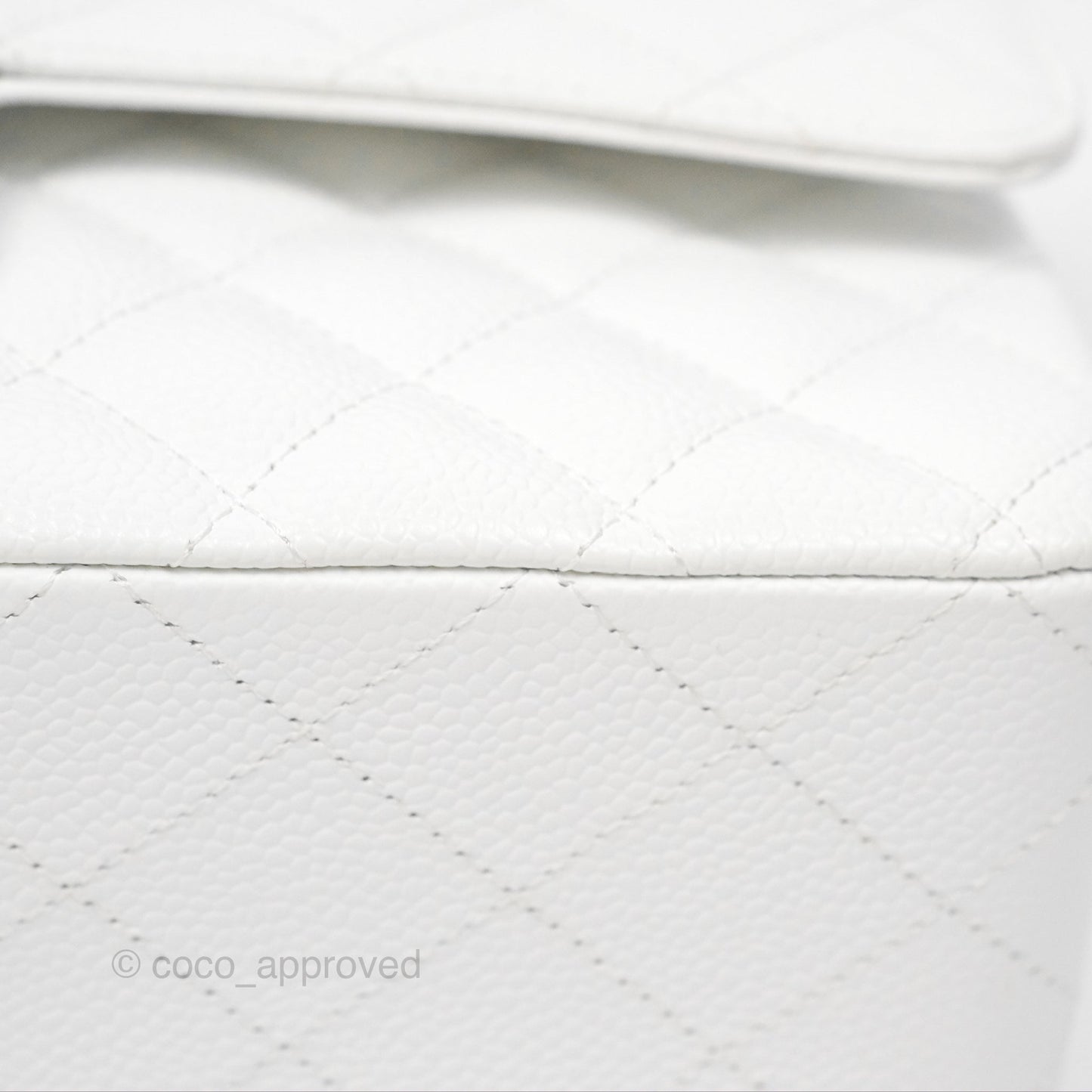 Chanel Classic M/L Medium Flap Quilted White Caviar Silver Hardware