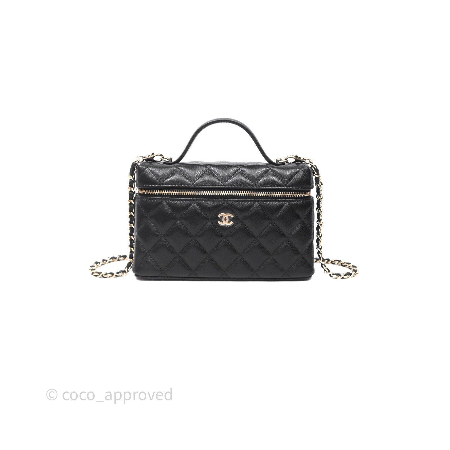 Chanel Top Handle Long Vanity with Chain Black Caviar Gold Hardware