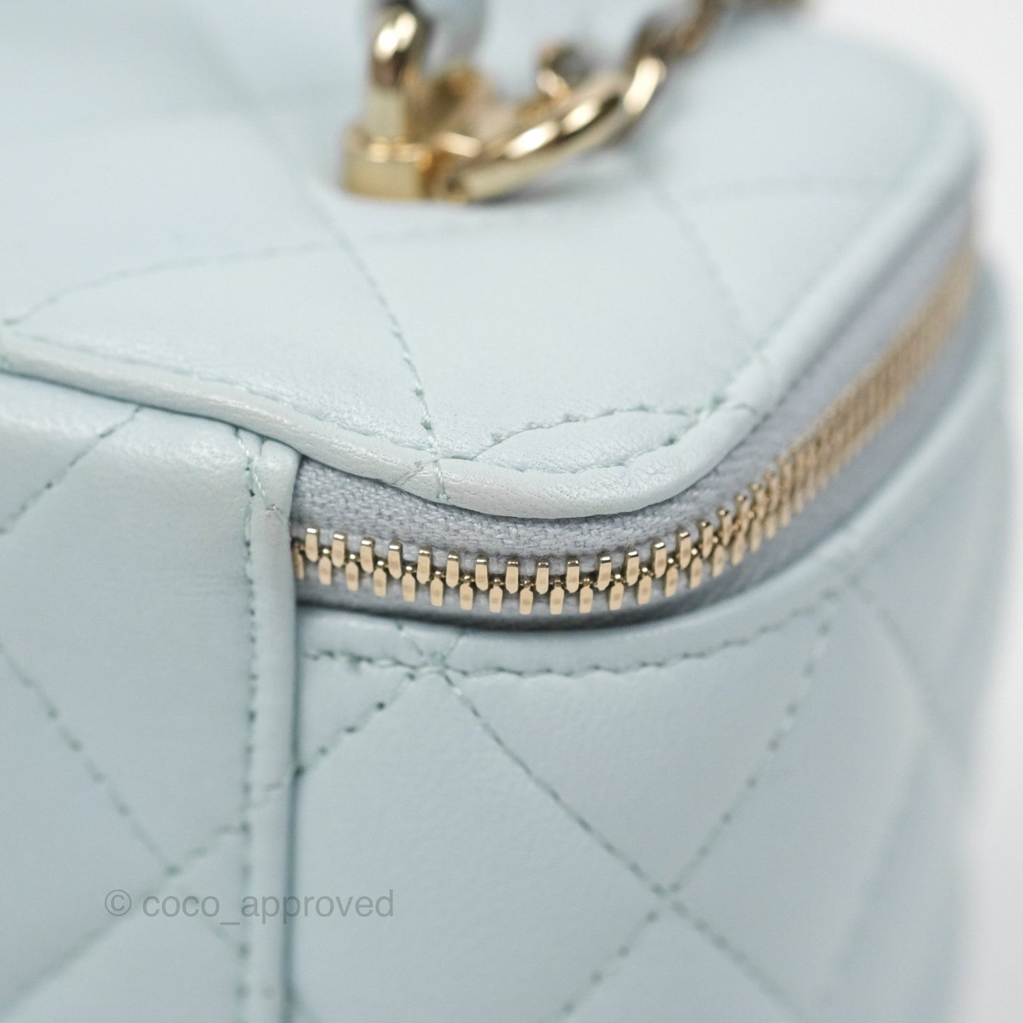 Chanel Vanity Rectangular Top Handle Light Blue Lambskin Gold Hardware