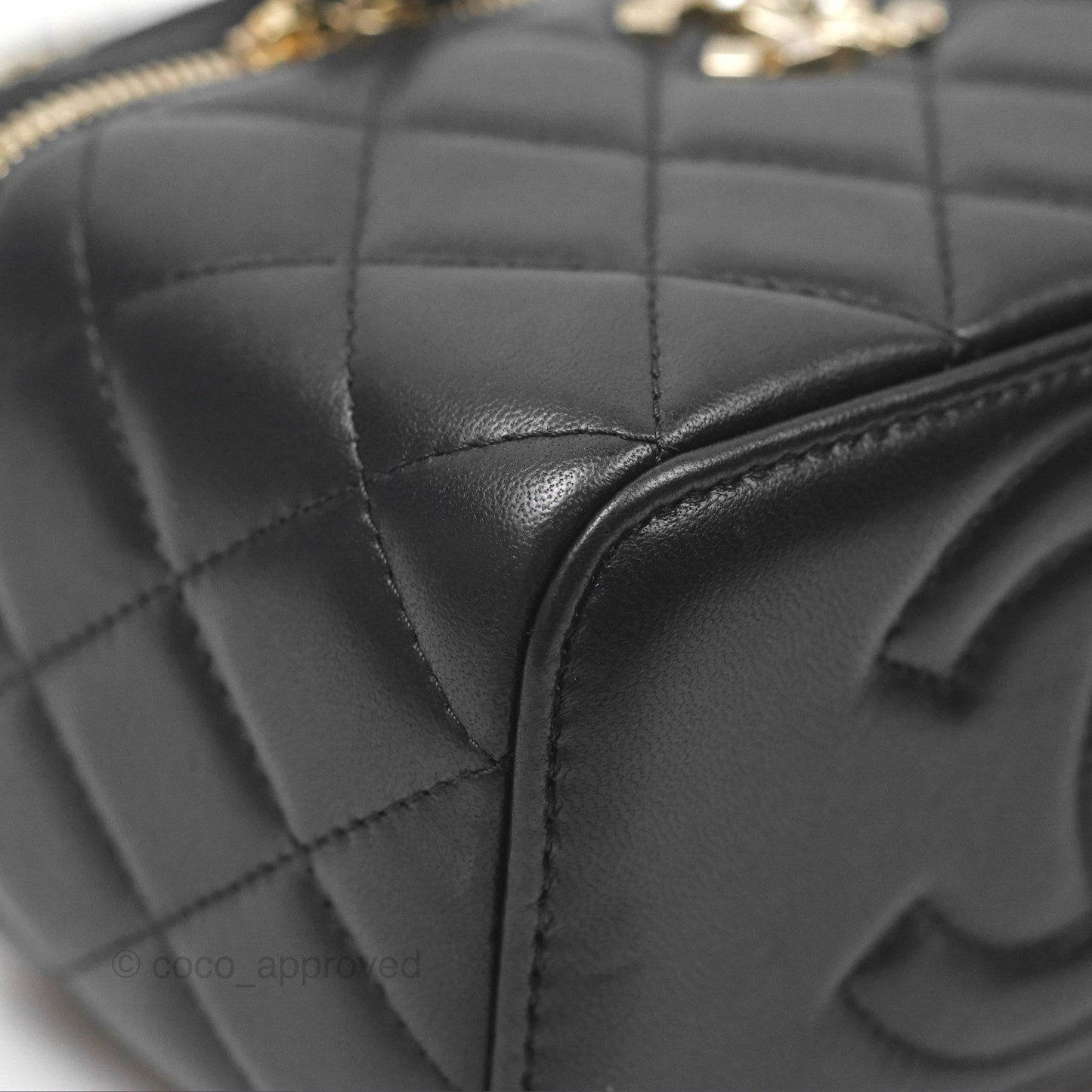 Chanel Vanity Rectangular Top Handle Black Lambskin Gold Hardware