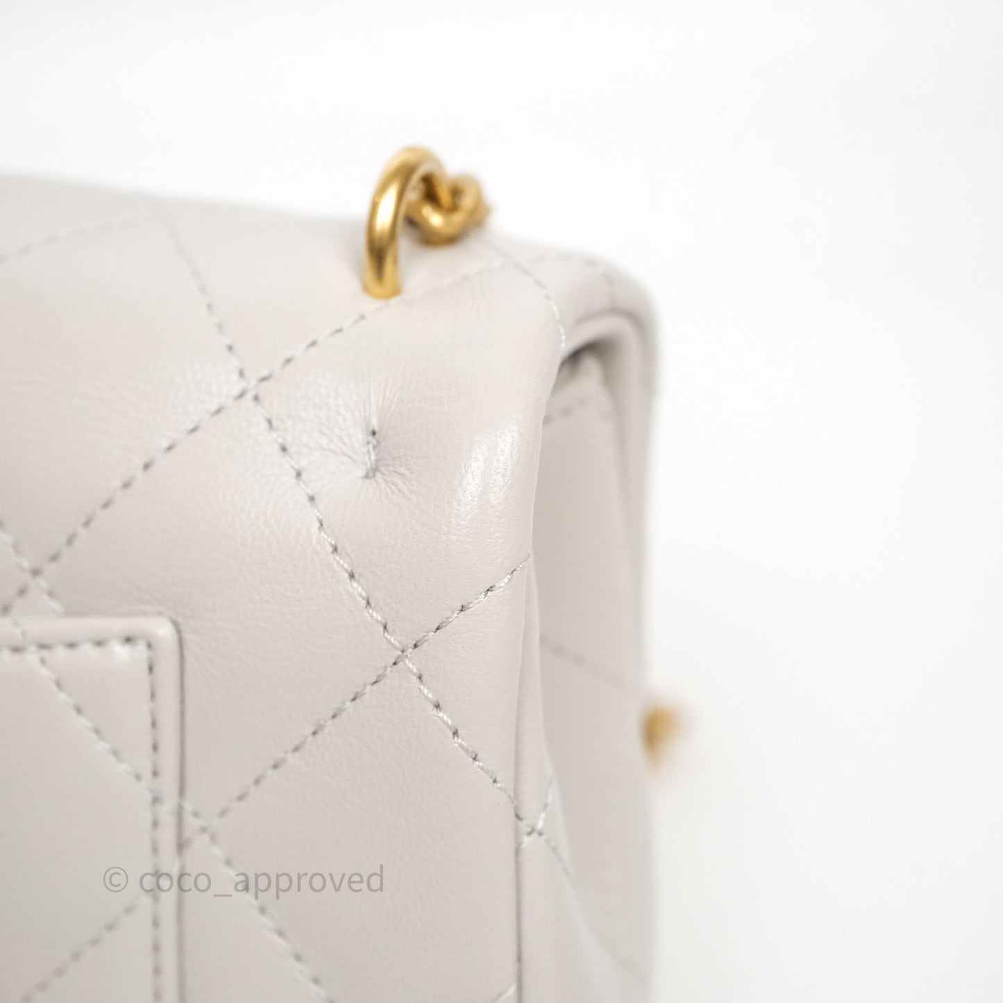 Chanel Heart Crush Mini Flap Bag Light Grey Lambskin Aged Gold Hardware 24P