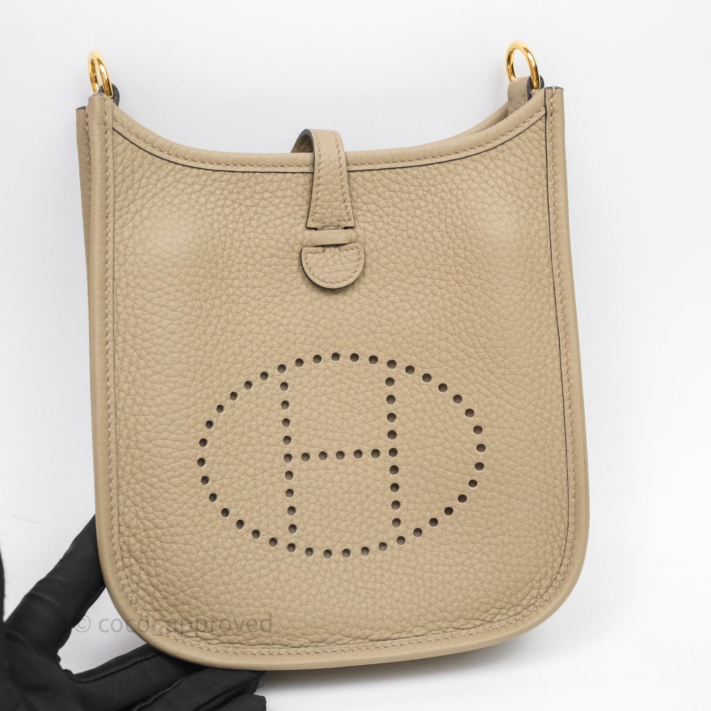 Hermès Mini Evelyne 16 Beige Marfa 8Q Clemence Gold Hardware