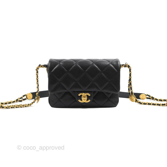 Chanel Small Flap with Coin Charm Black Caviar Aged Gold Hardware 22A