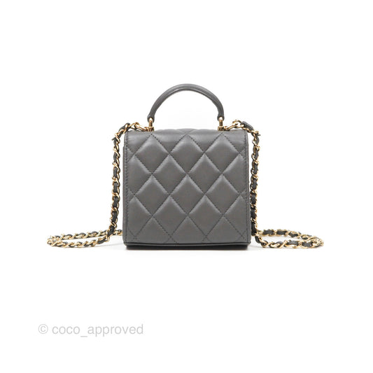 Chanel Mini Handle Clutch With Chain Grey Lambskin Gold Hardware