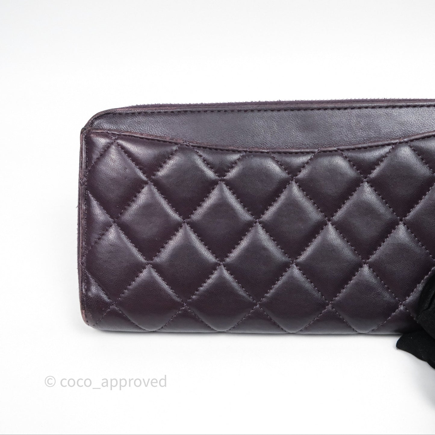 Chanel Classic Zipped Long Wallet Dark Purple Lambskin Silver Hardware