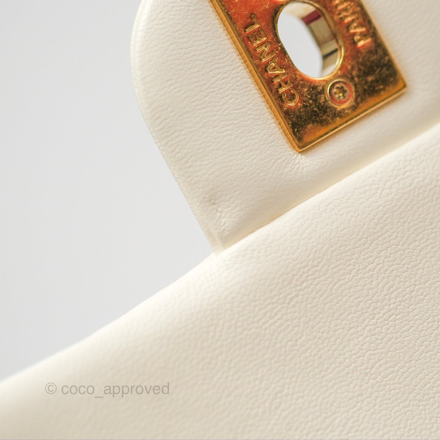 Chanel Quilted Flap Bag With Chanel Logo Top Handle White Calfskin Gold Hardware
