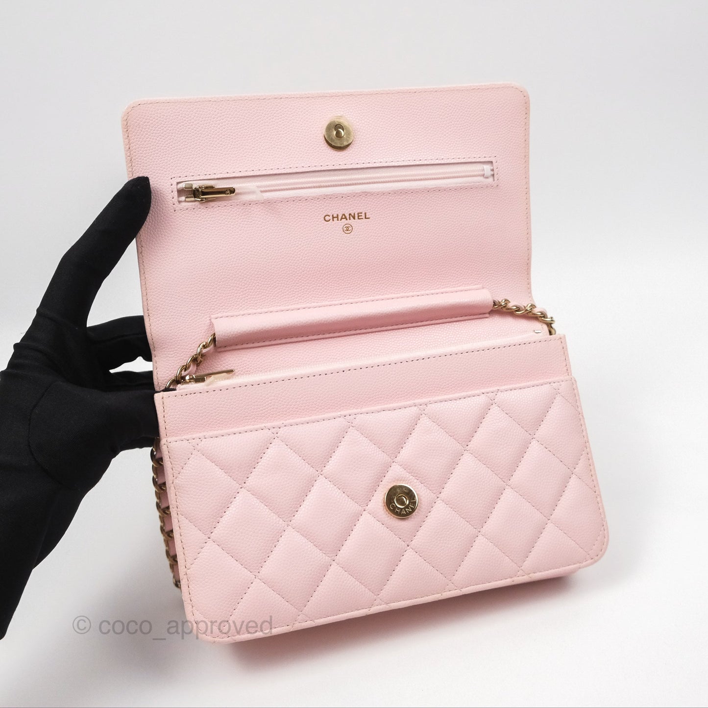 Chanel Quilted Classic Wallet on Chain WOC Pink Caviar Gold Hardware