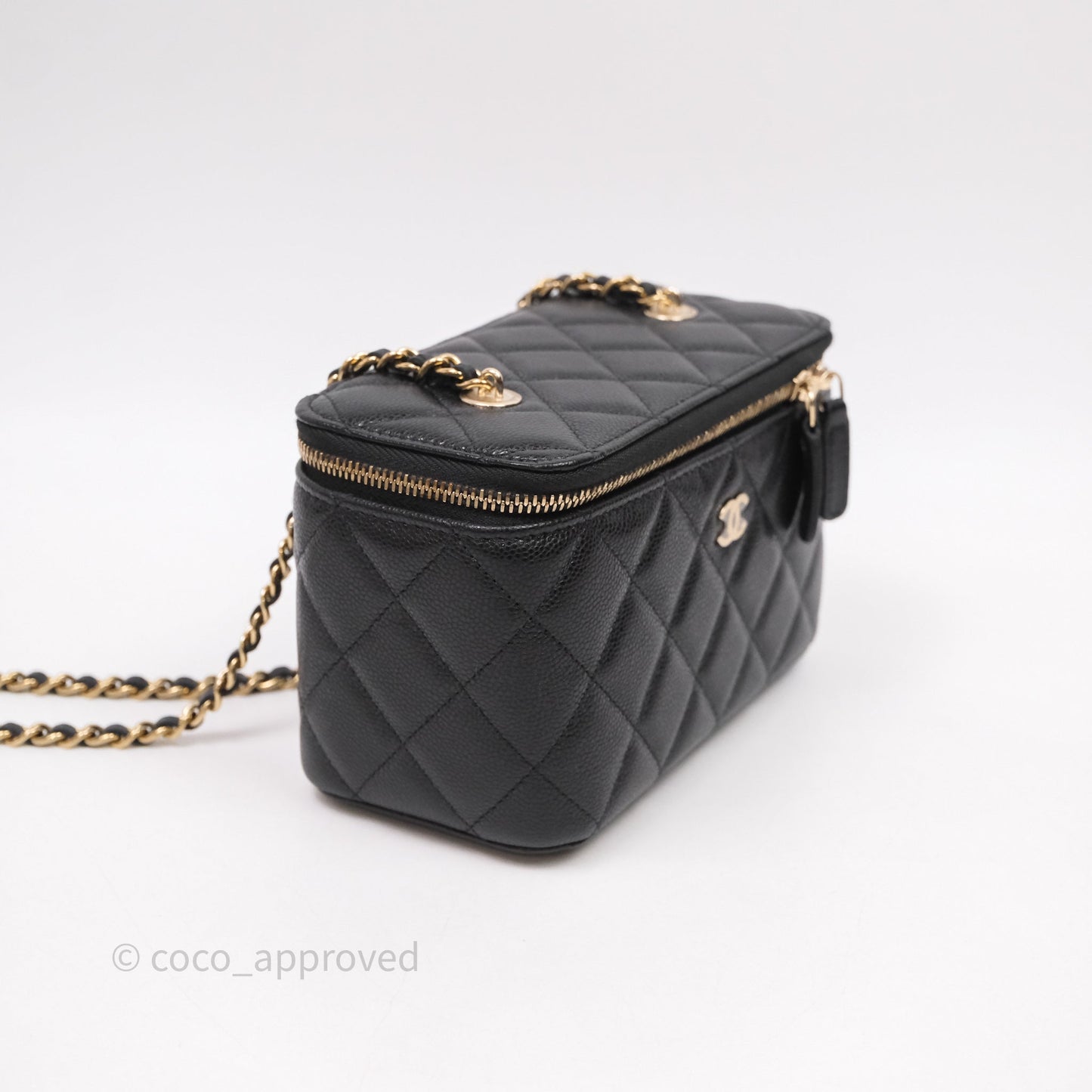 Chanel Vanity Rectangular With Chain Black Caviar Gold Hardware