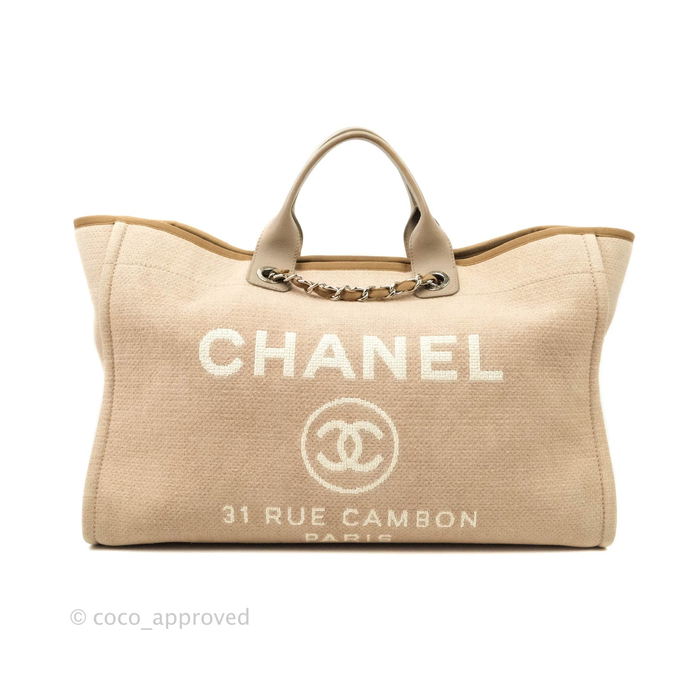 Chanel Large Deauville Beige Canvas Silver Hardware