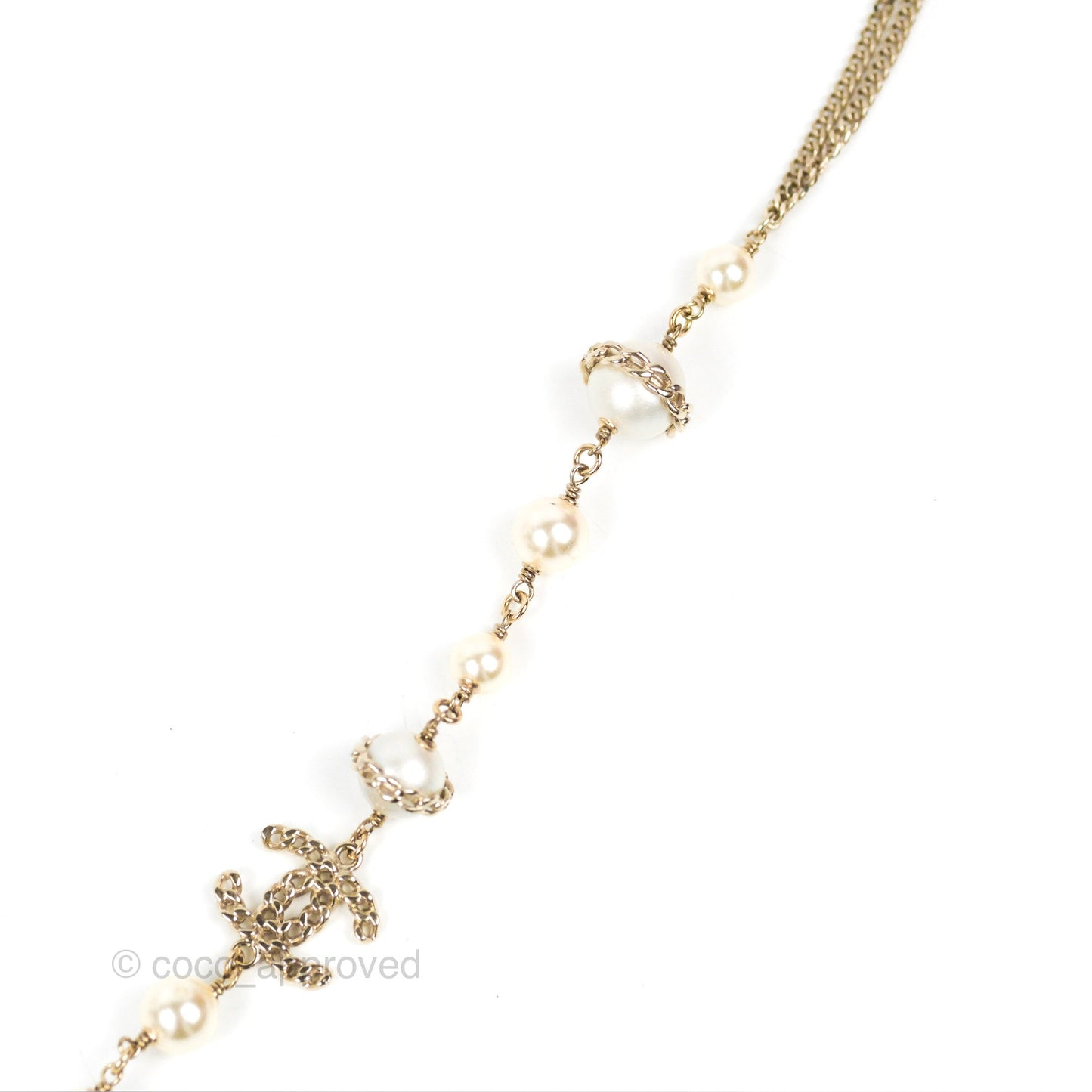 Chanel CC Pearl Chain Long Necklace Gold Tone 16B