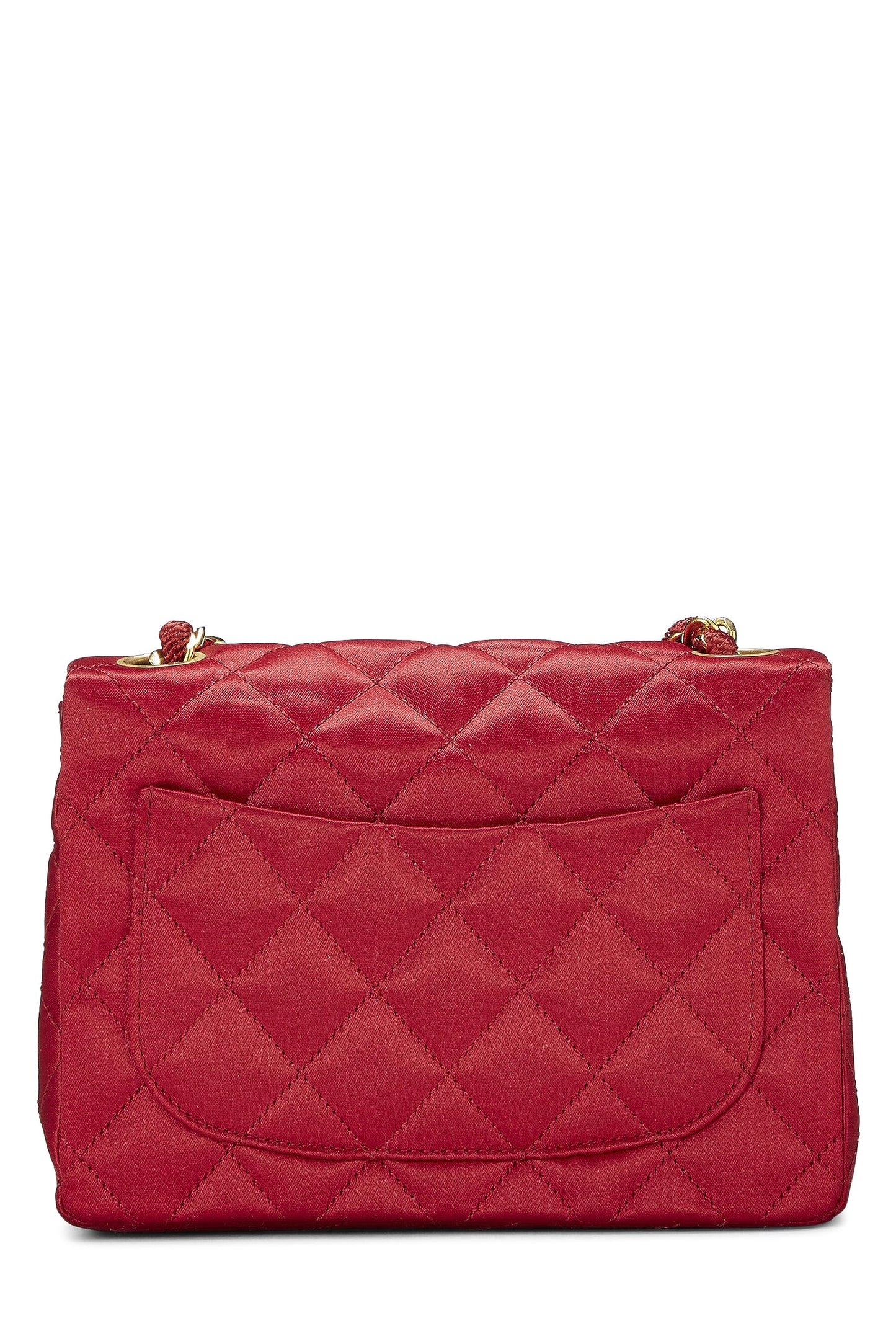Chanel,  Red Quilted Satin Half Flap Mini, Red