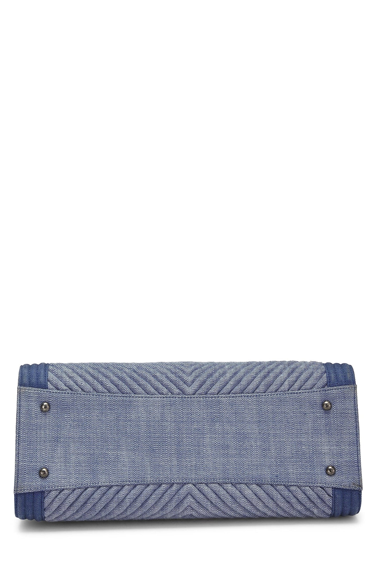 Chanel,  Blue Denim Chevron Boy Shopping Tote Large, Blue