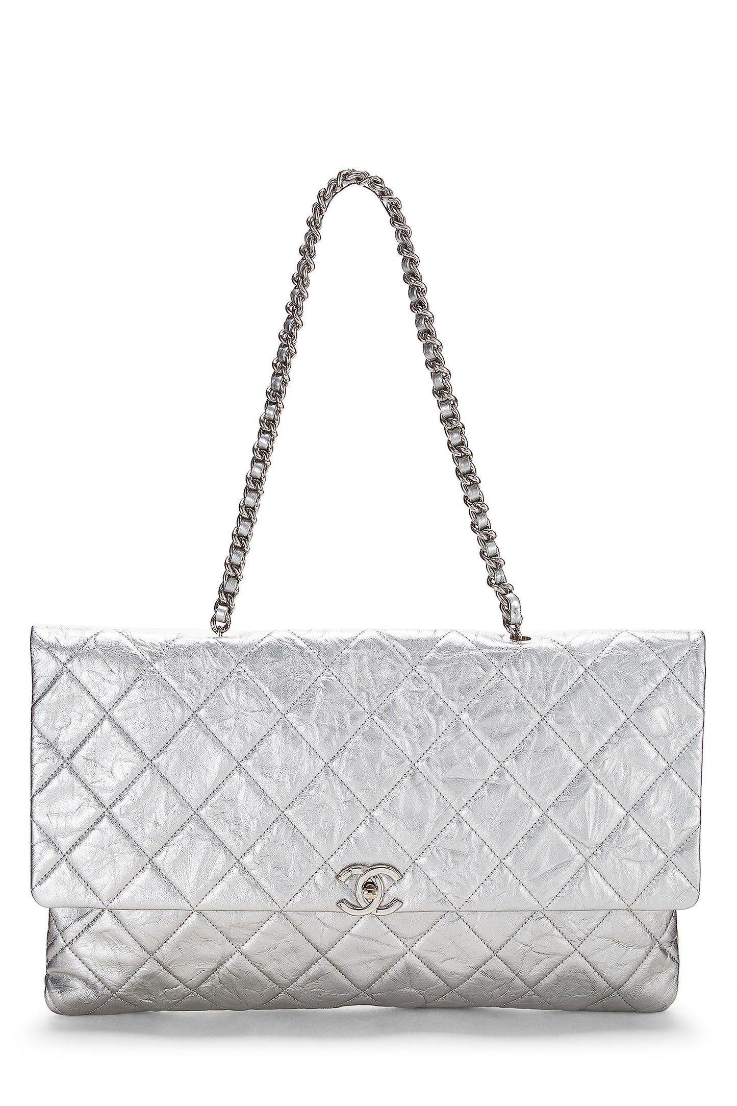 Chanel,  Metallic Silver Quilted Calfskin Big Bang Flap Large, Silver