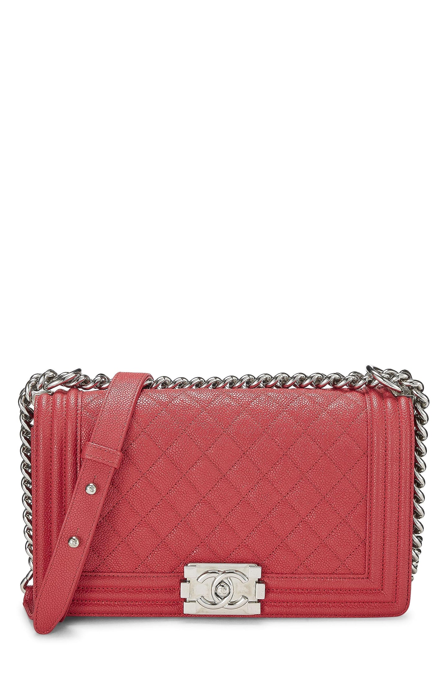 Chanel,  Red Quilted Caviar Boy Bag Medium, Red