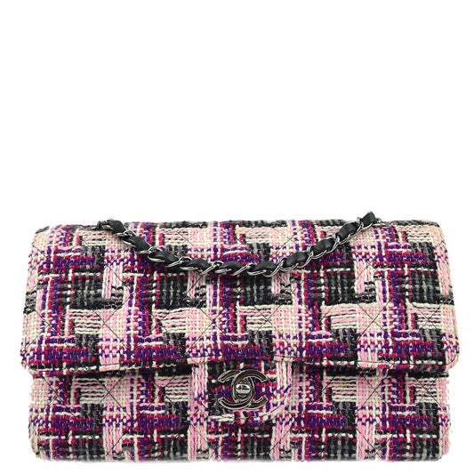 Chanel Pink Tweed Medium Classic Double Flap Shoulder Bag