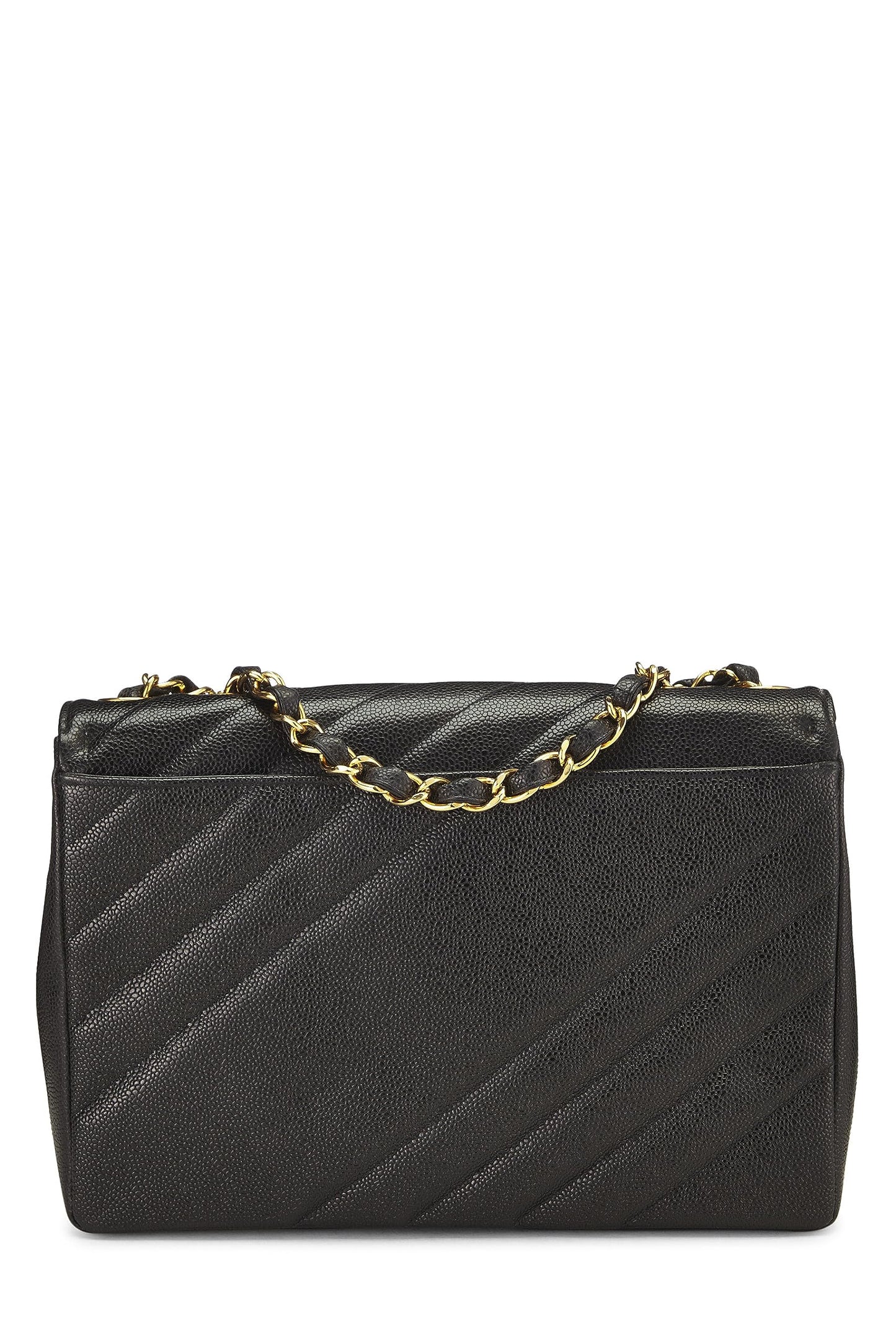 Chanel,  Black Caviar Diagonal Flap Jumbo, Black