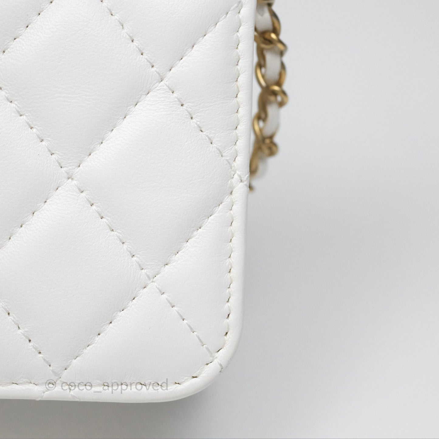 Chanel Mini Pearl Crush Clutch With Chain Belt Bag White Aged Gold Hardware