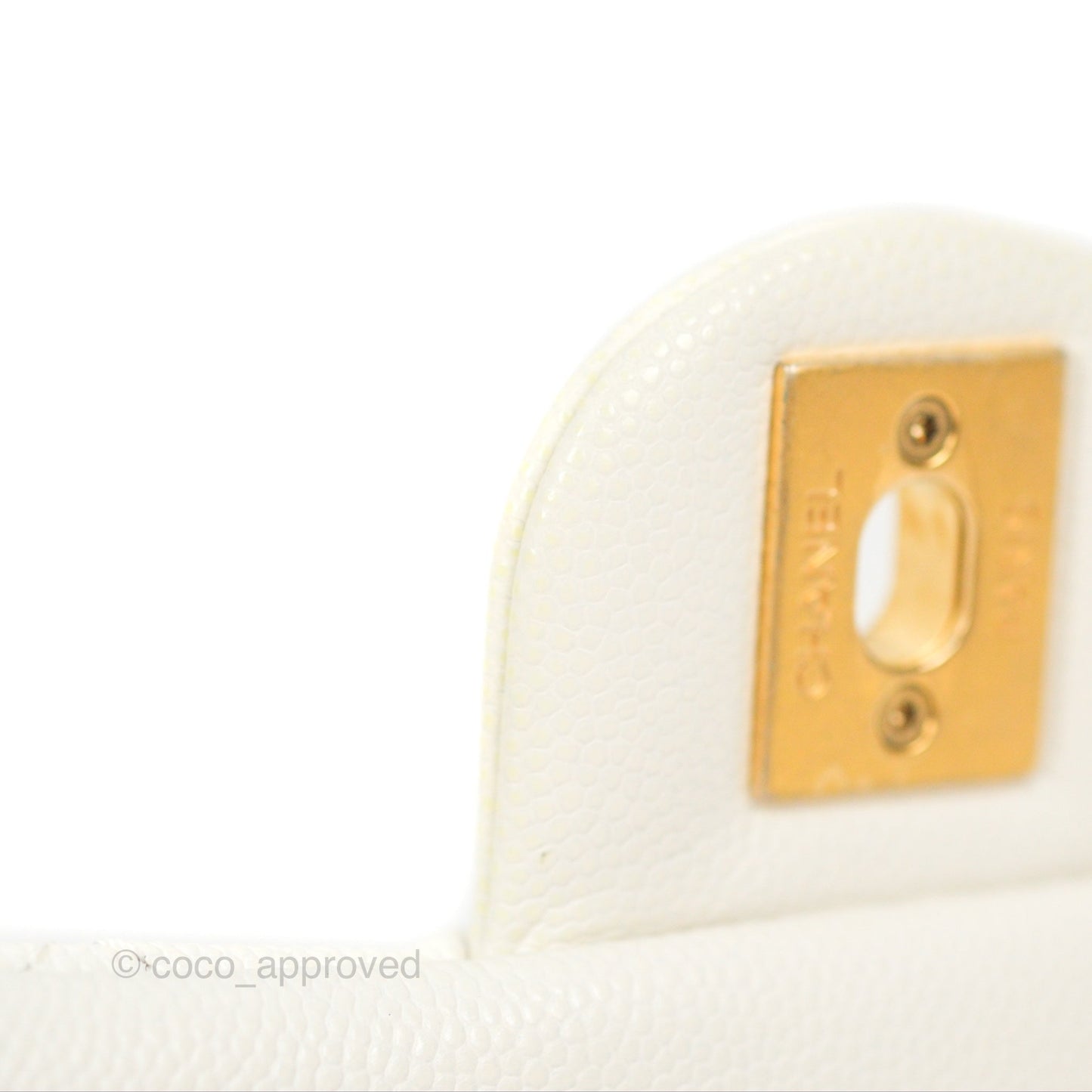 Chanel Mini Flap with Coin Charm White Caviar Aged Gold Hardware 22A