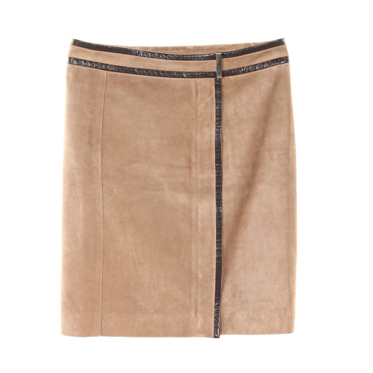 Luxury Gucci Trending 2025 Zip up Skirt Suede Leather Beige Brown
