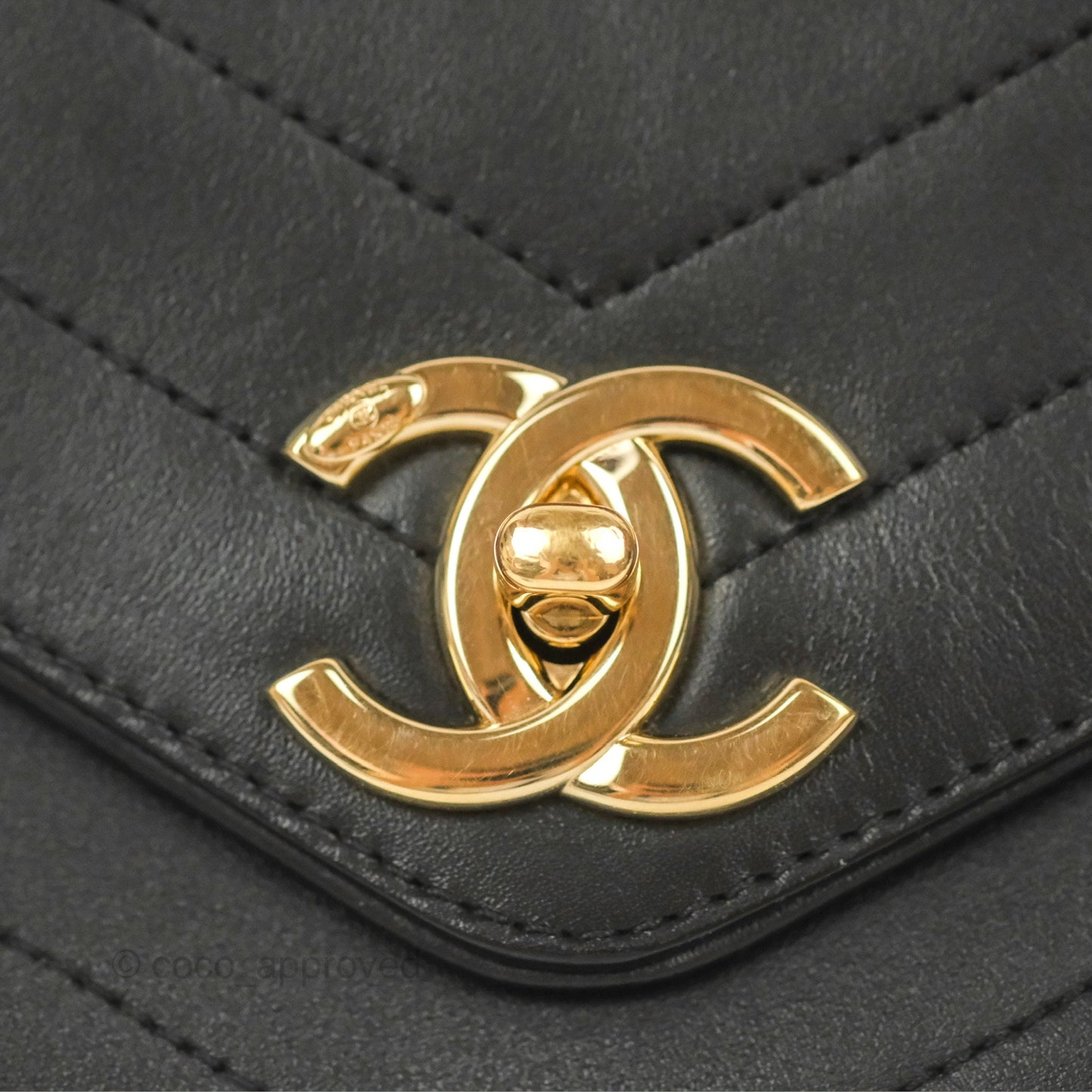 Chanel Chevron Stitched Coco Flap Bag Black Calfskin Gold Hardware