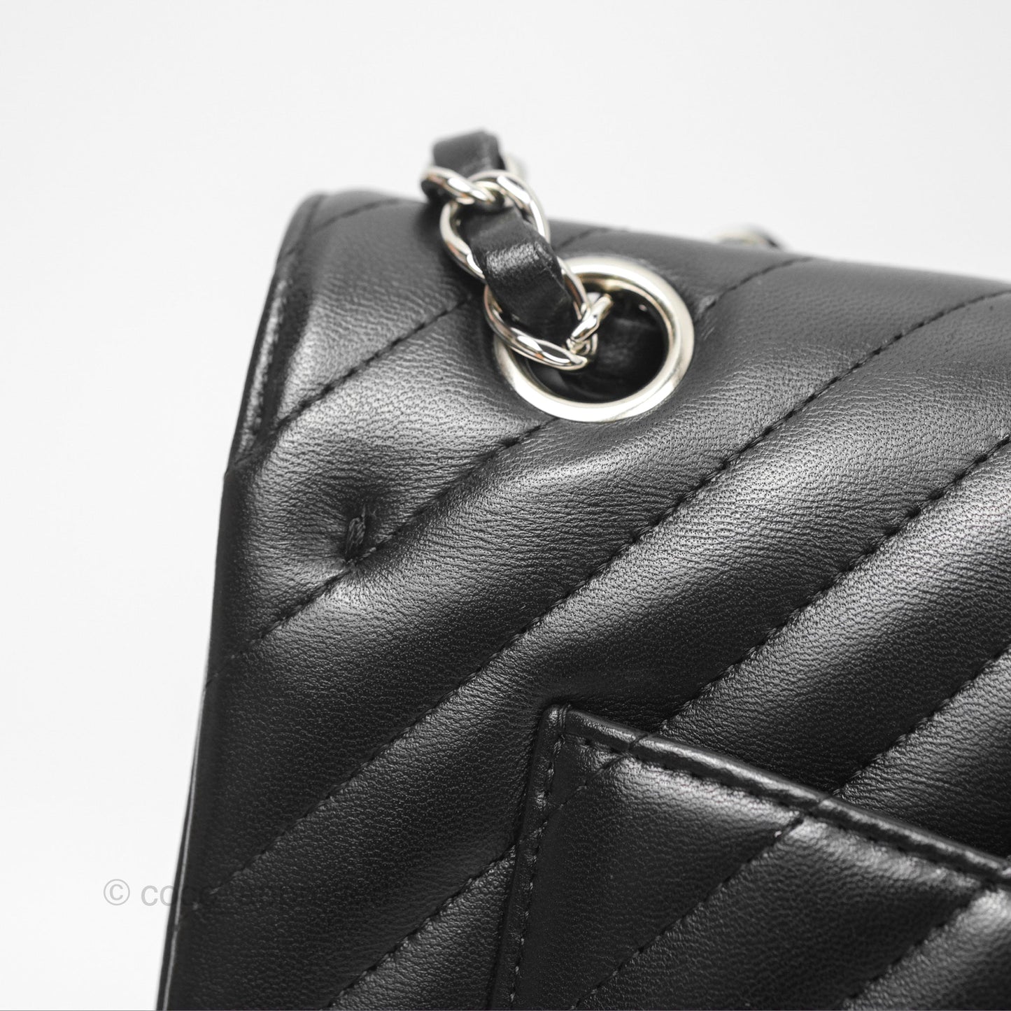 Chanel Small Classic Chevron Flap Black Lambskin Silver Hardware