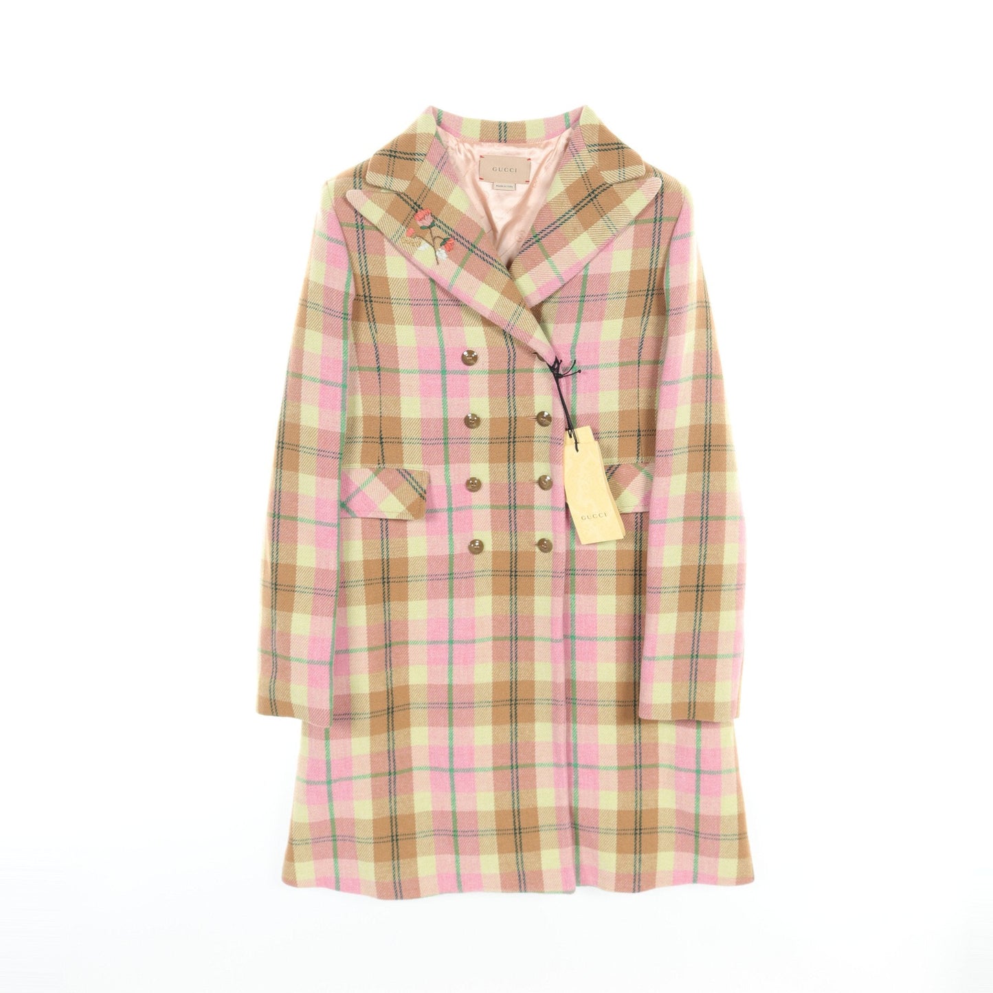 Luxury Gucci Trending 2025 Children Coat Check Flower embroidery Wool Nylon Gray brown Pink Light green Kids