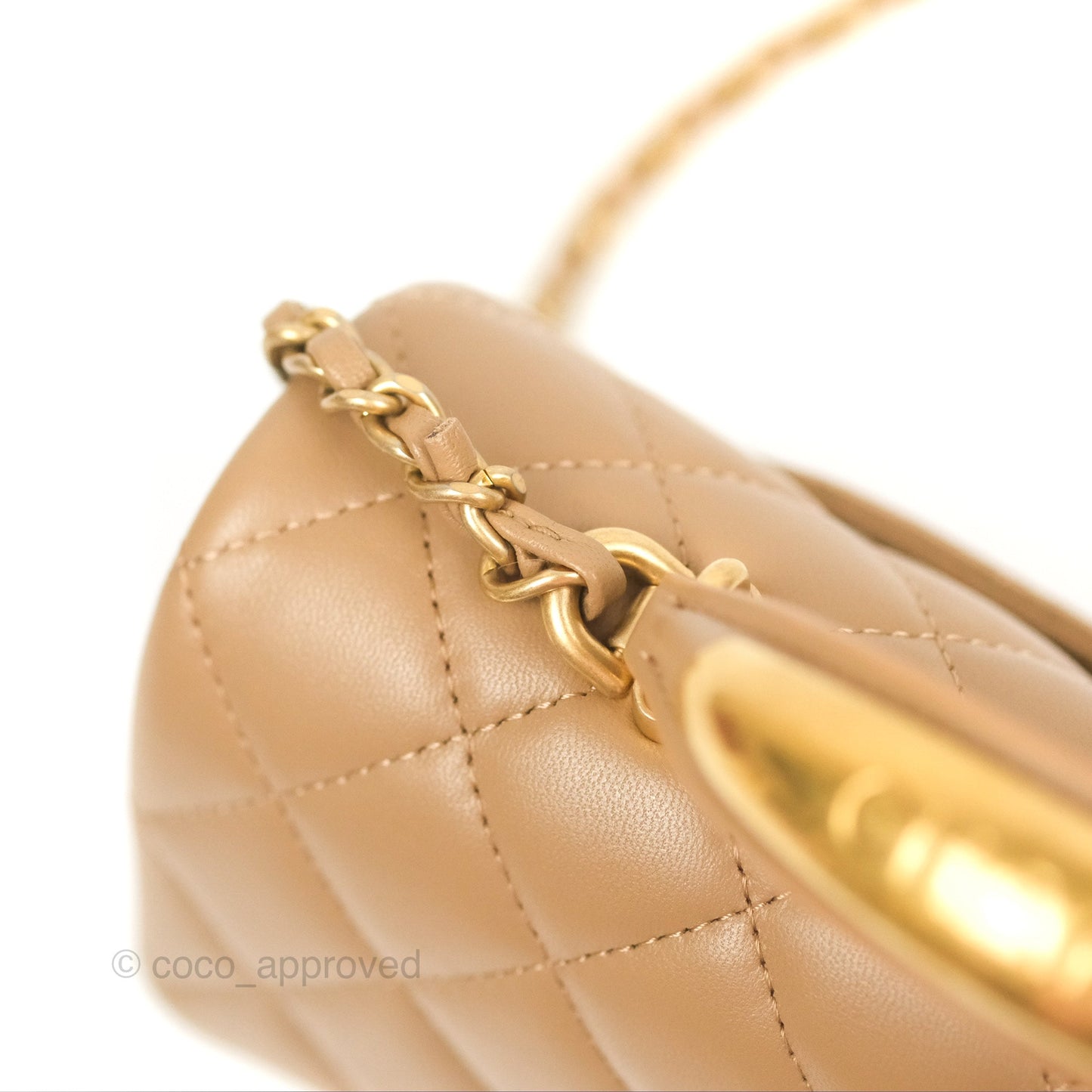 Chanel Top Handle Mini Rectangular Flap Bag Beige Lambskin Aged Gold Hardware
