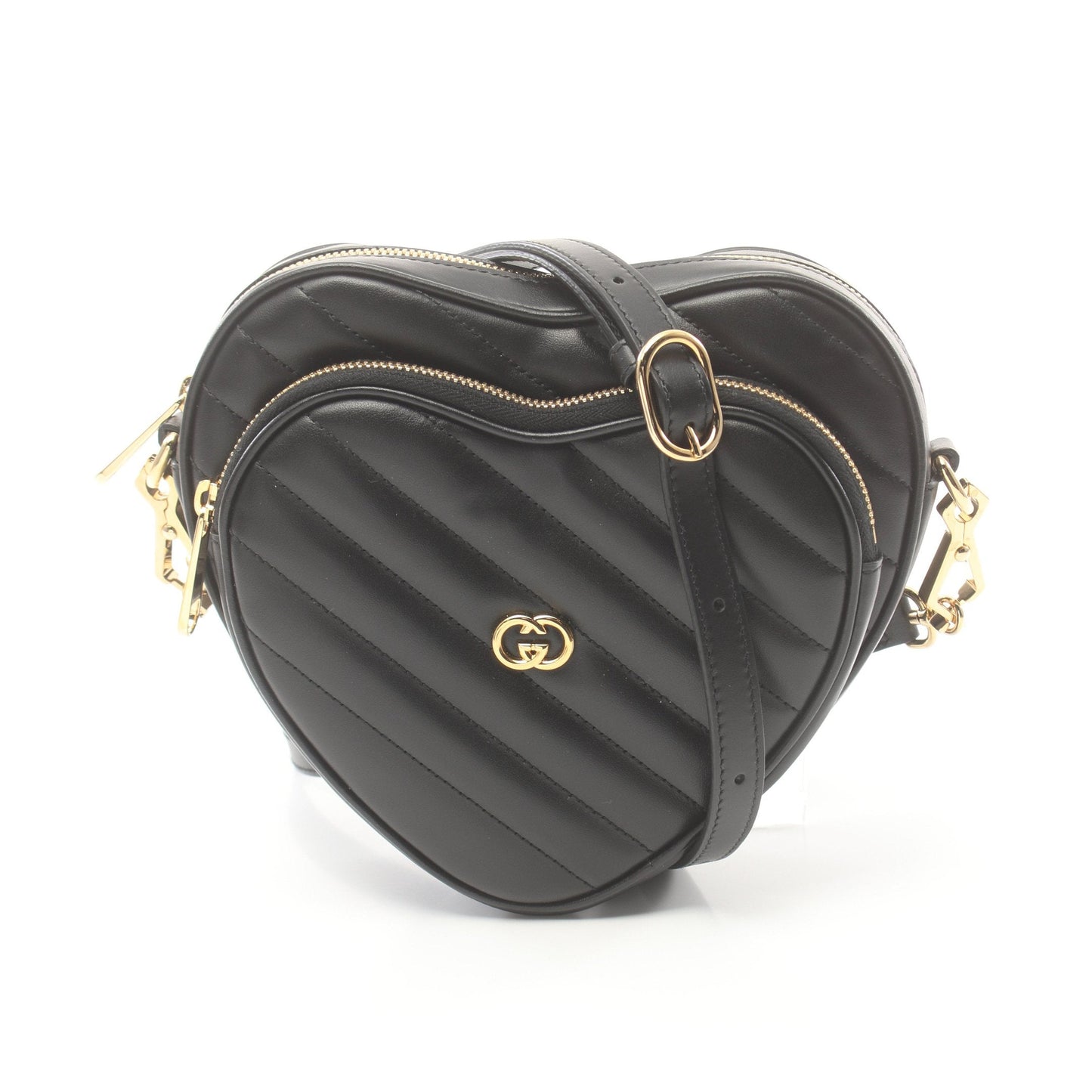 Luxury Gucci Trending 2025 Interlocking G Chain shoulder bag Heart Leather Black