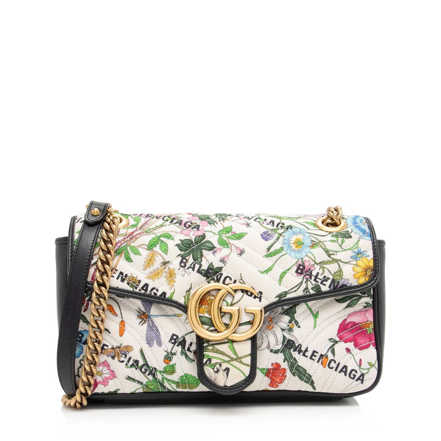 Gucci x Luxury Balenciaga Canvas Flora GG Marmont The Hacker Project Small Flap Shoulder Bag