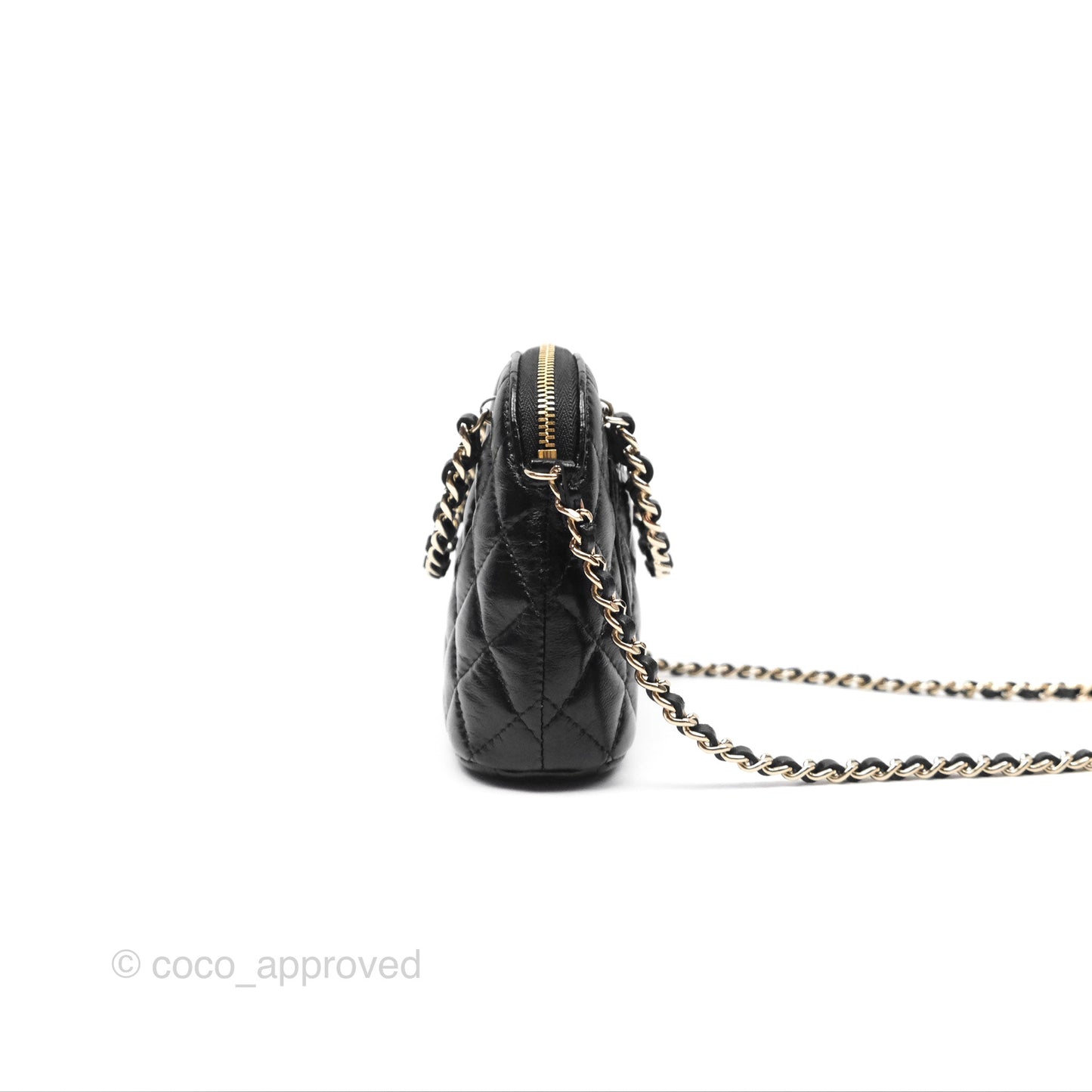 Chanel Mini Handle Clutch with Chain Black Shiny Lambskin Gold Hardware