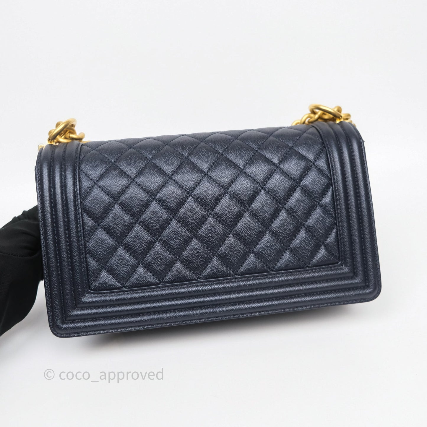 Chanel Quilted Medium Boy Dark Navy Caviar Aged Gold Hardware