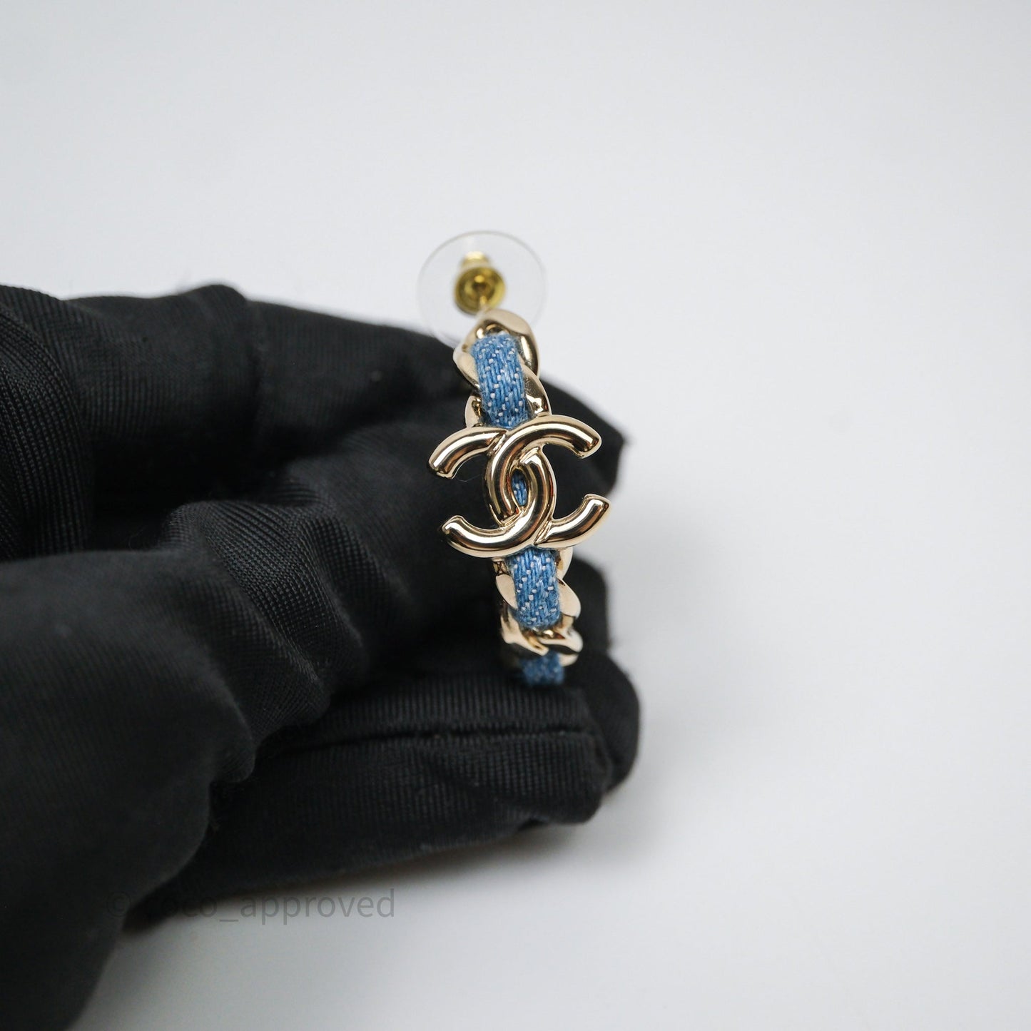 Chanel CC Denim Hoop Earrings Gold Tone