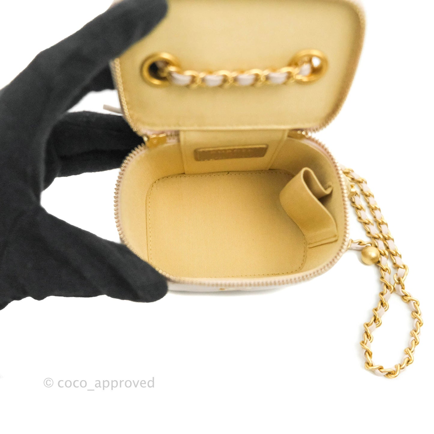 Chanel Classic Mini Pearl Crush Vanity With Chain Lilac Pink Lambskin Aged Gold Hardware