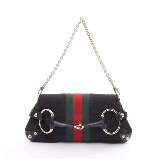 Luxury Gucci Trending 2025 Horsebit GG canvas Sherry line Chain handbag Canvas Leather Black Multicolor