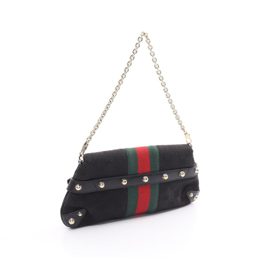 Luxury Gucci Trending 2025 Horsebit GG canvas Sherry line Chain handbag Canvas Leather Black Multicolor
