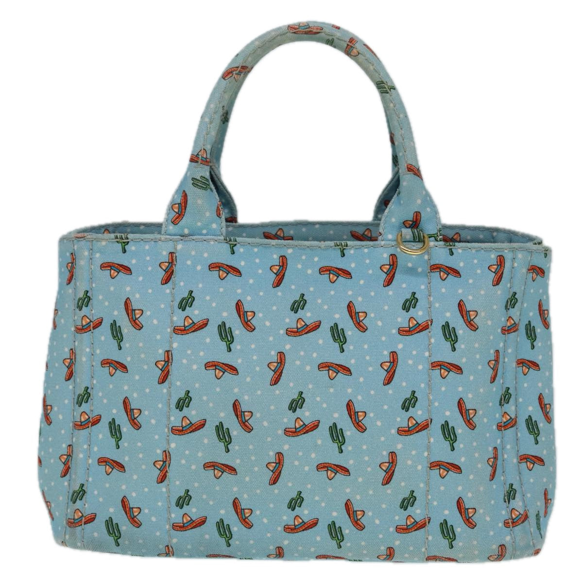 Luxury Prada Canapa PM Hand Bag Canvas 2way Light Blue Gold  92123