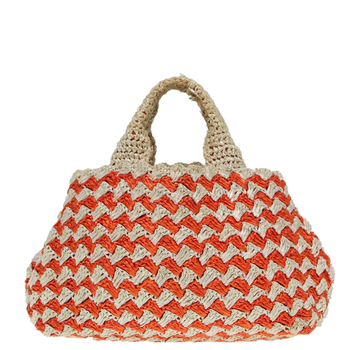 Luxury Prada Canapa MM Hand Bag Raffia Beige Orange Gold  92124