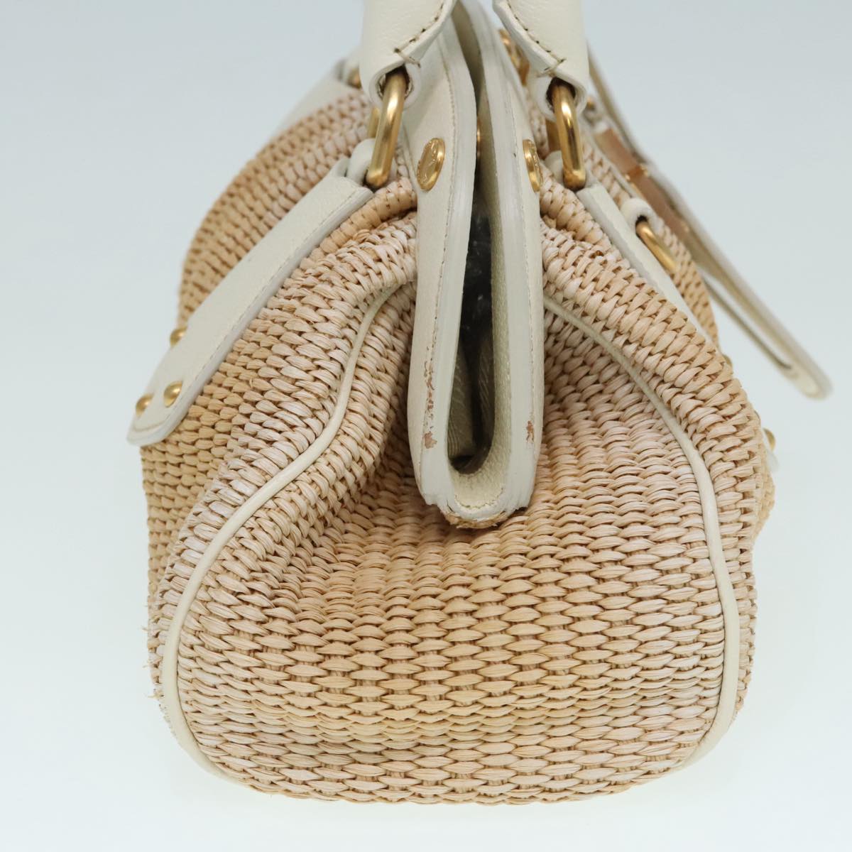 Luxury Prada Hand Bag Straw Beige White Gold  92126