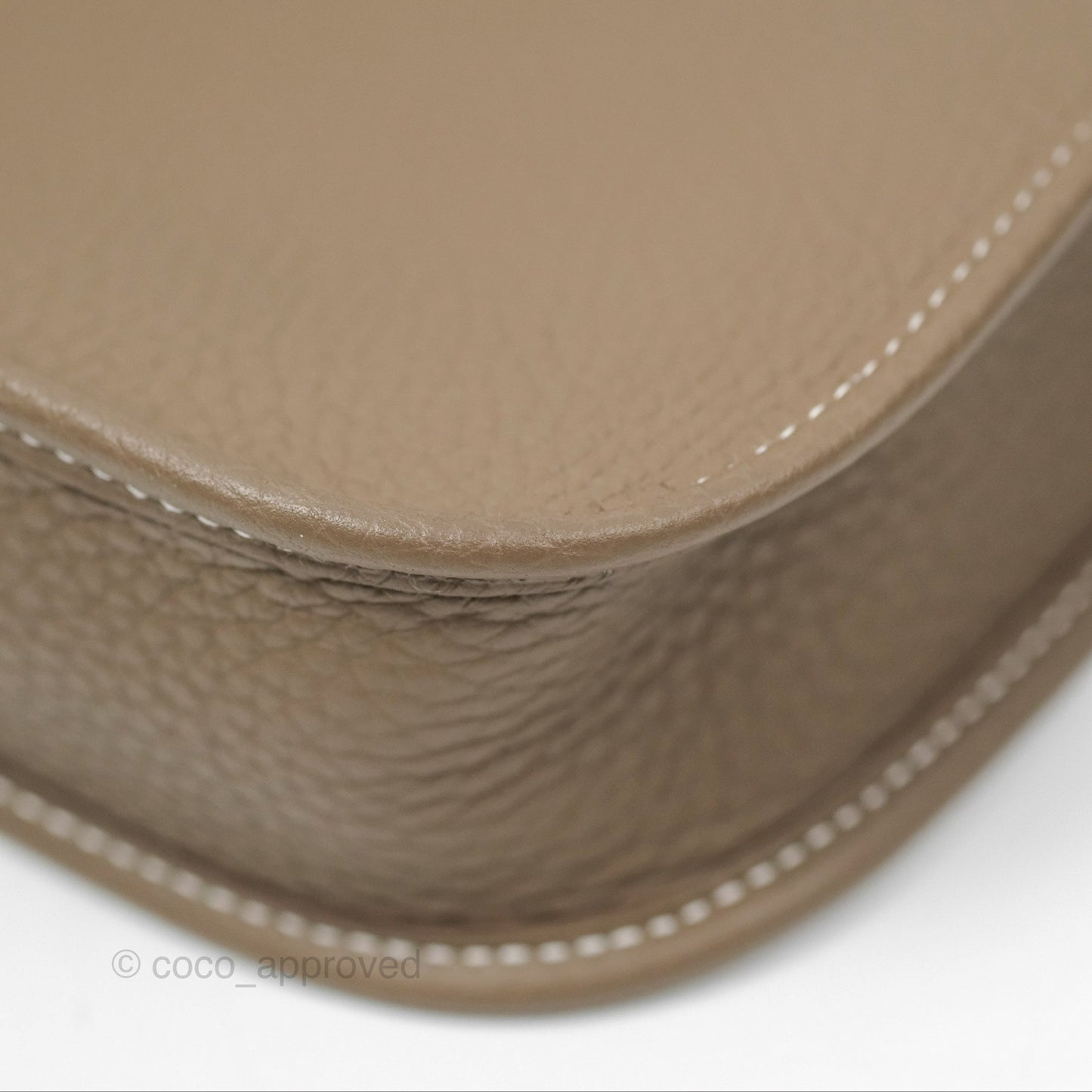 Hermès Mini Evelyne Etoupe Clemence Gold Hardware with Bleu Indigo Strap