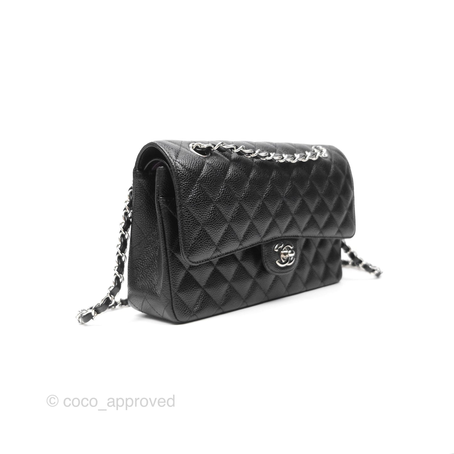 Chanel Classic M/L Medium Flap Quilted Black Caviar Silver Hardware