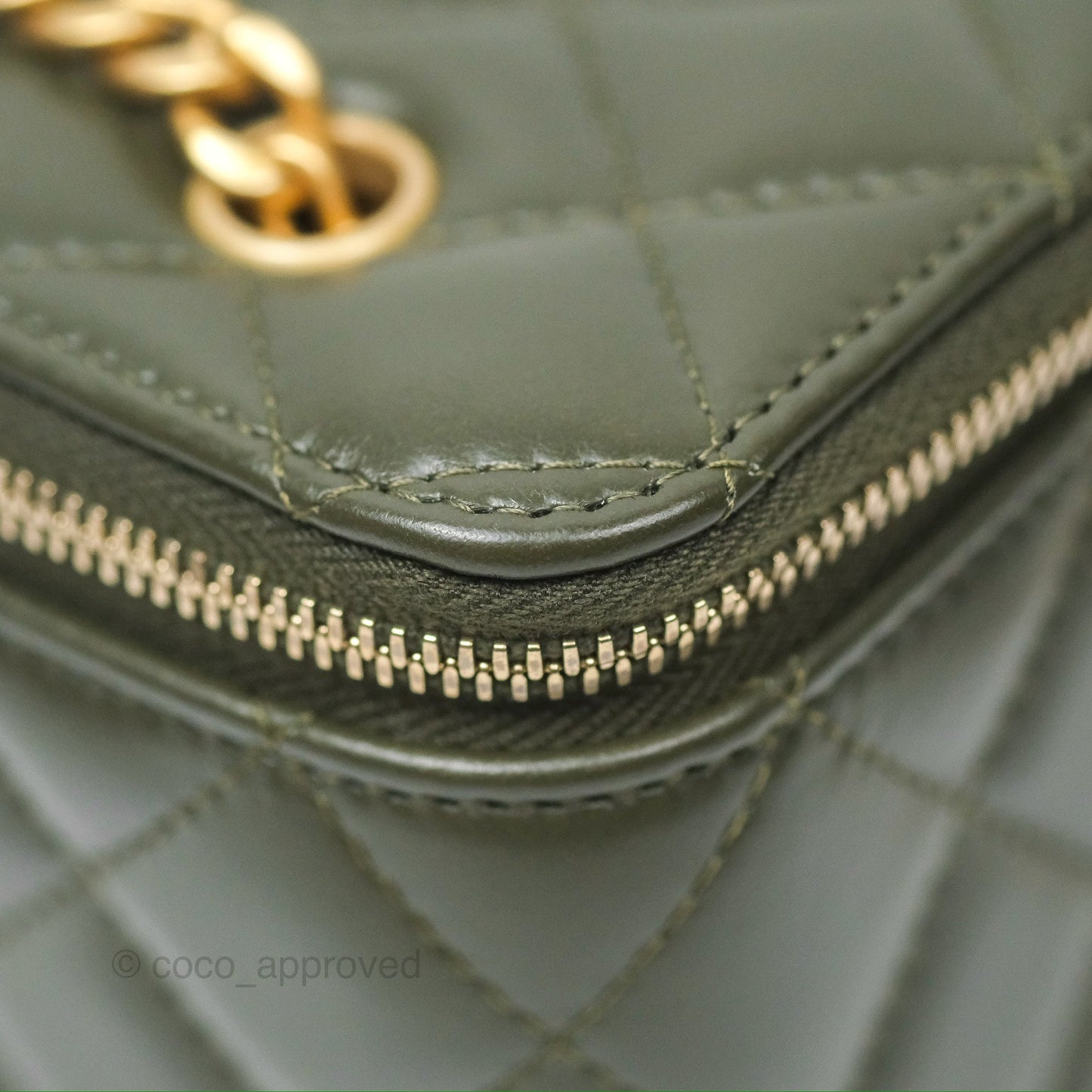 Chanel All Slide Vanity with Adjustable Chain Dark Olive Green Lambskin Aged Gold Hardware